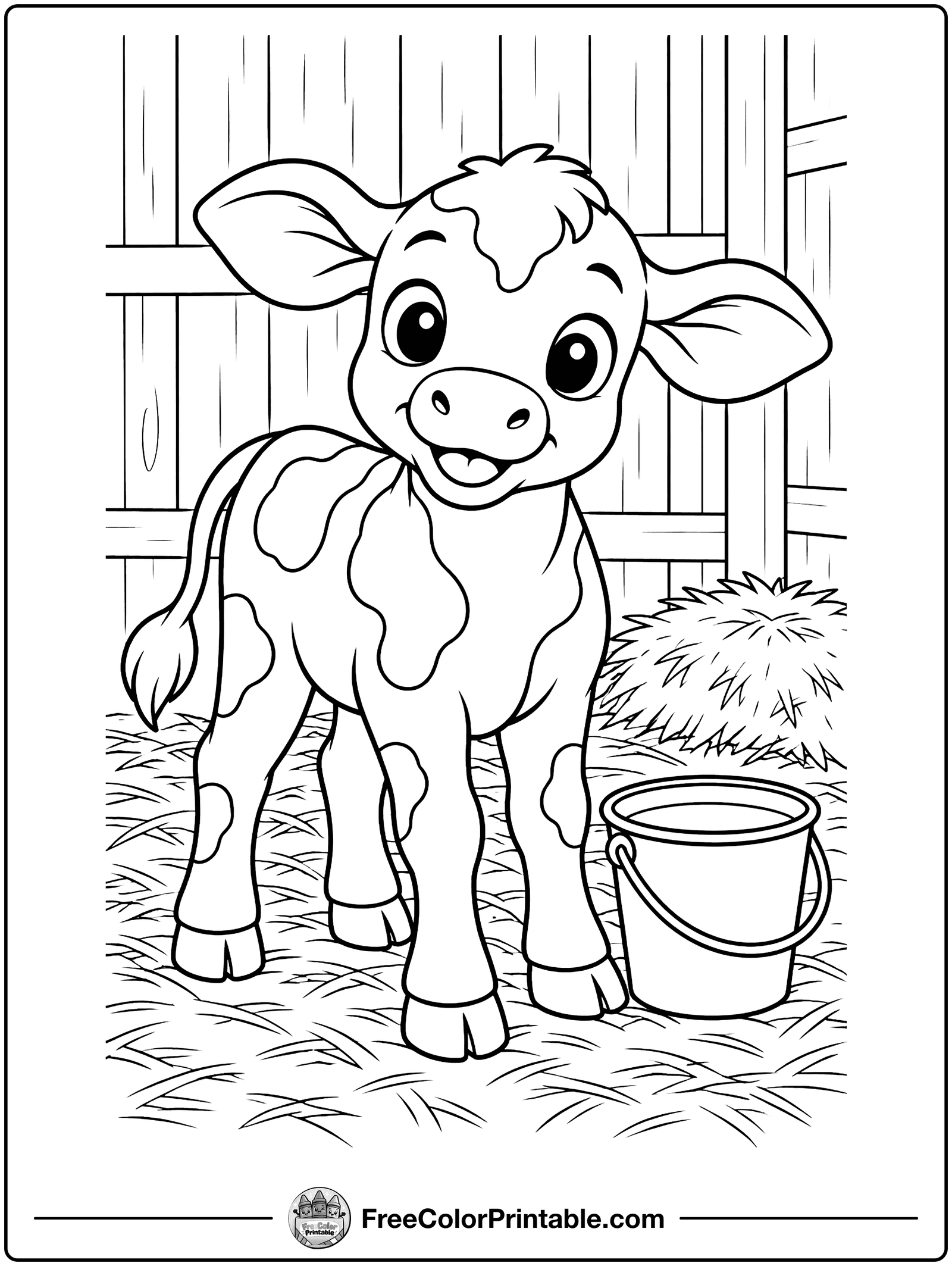 Calf with a Milk Bucket Coloring Page — free color printable