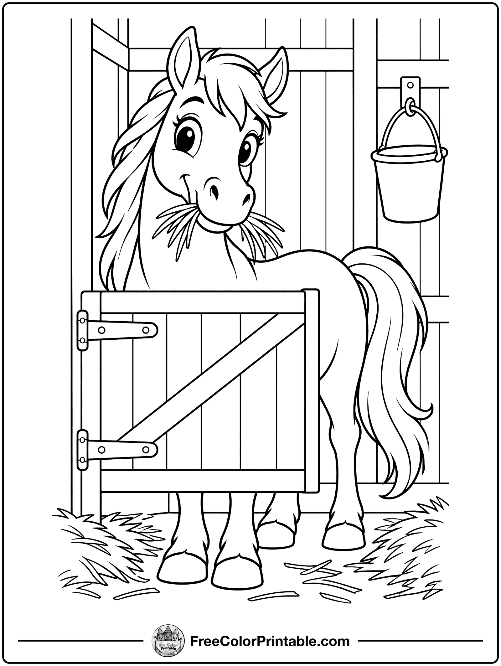 Horse in the Stable Coloring Page — free color printable