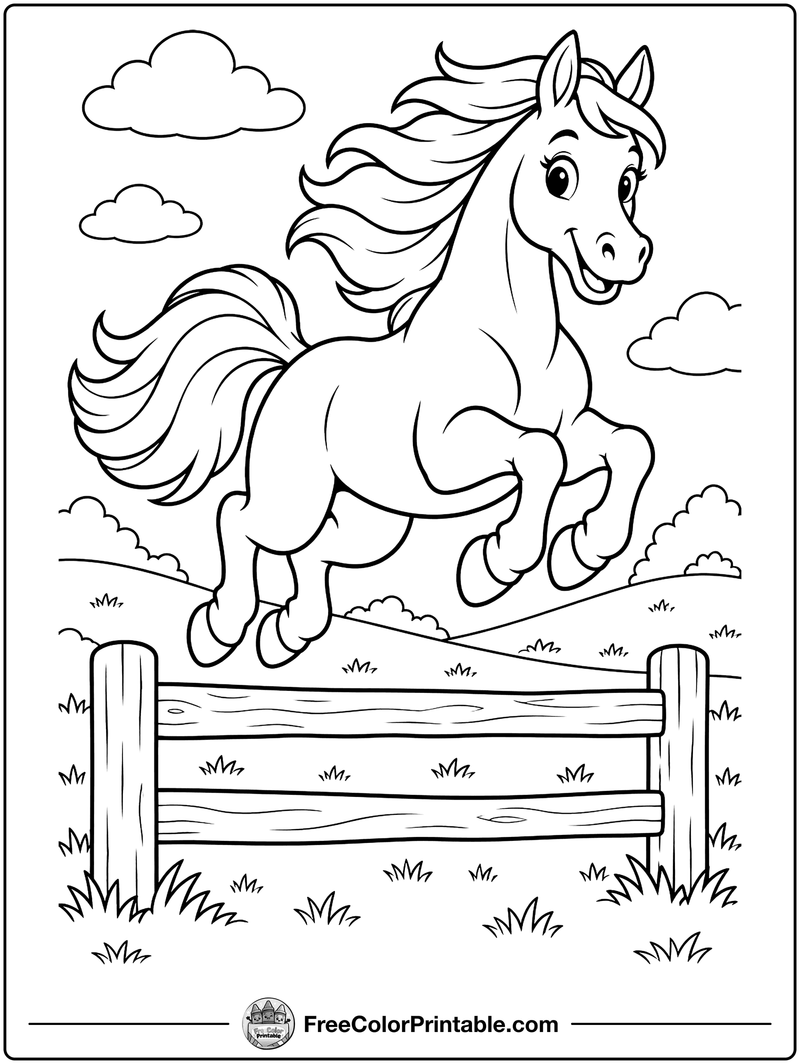 Horse Jumping a Fence Coloring Page — free color printable