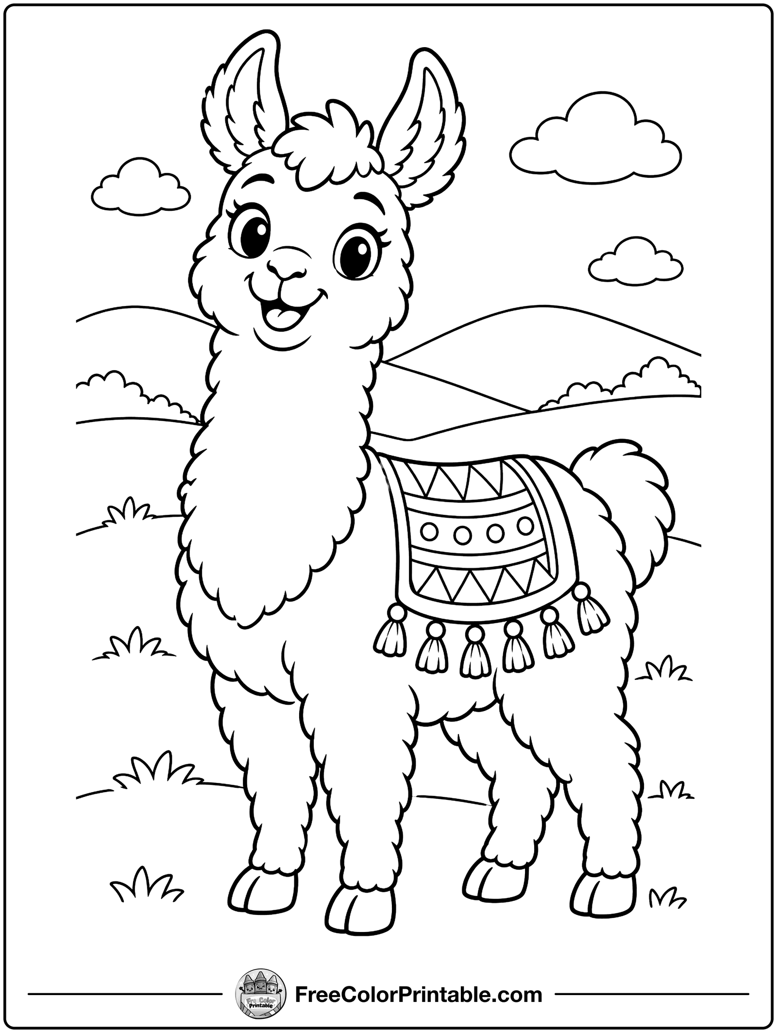 Smiling Llama in a Blanket Coloring Page — free color printable