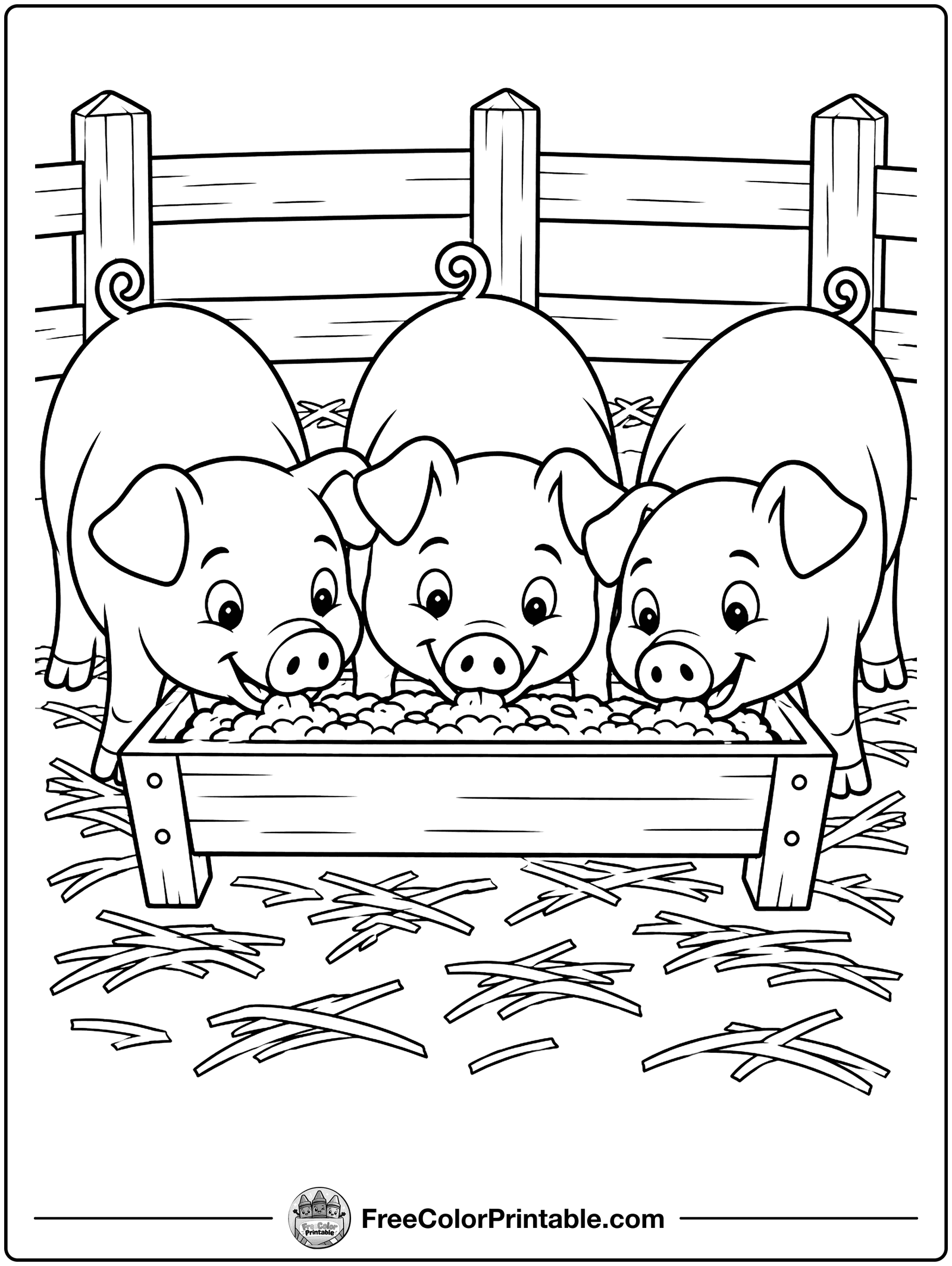 Pigs at the Feeding Trough Coloring Page — free color printable