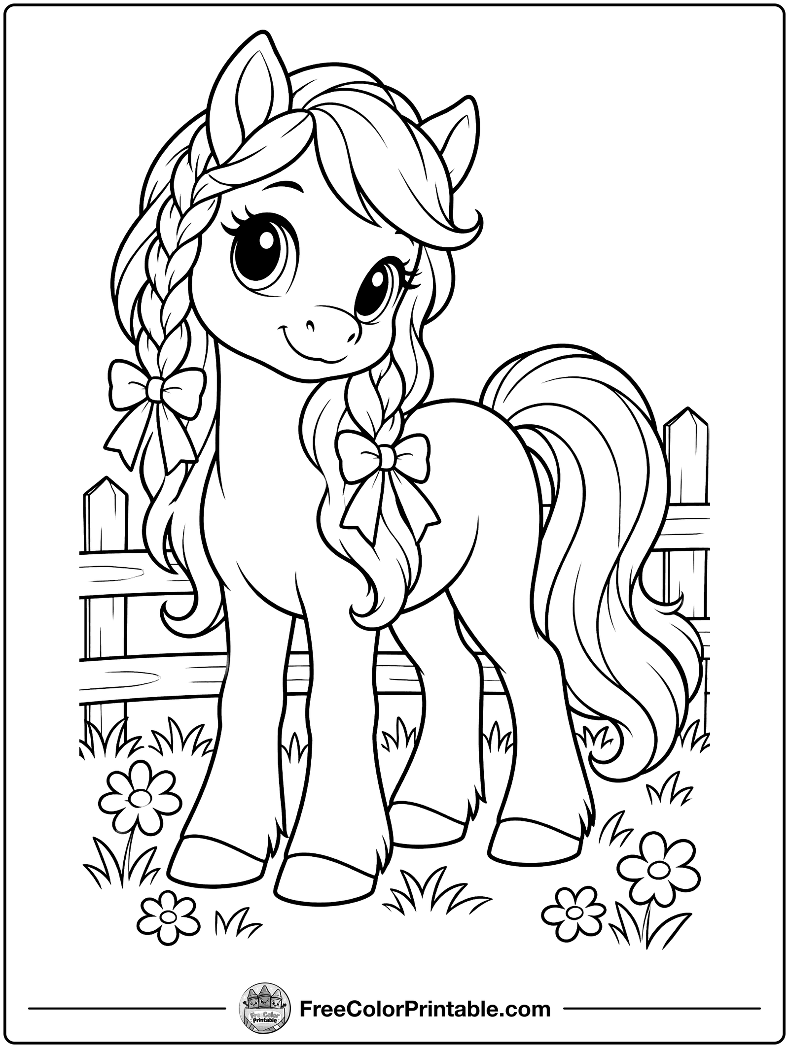 Little Pony with Mane Ribbons Coloring Page — free color printable