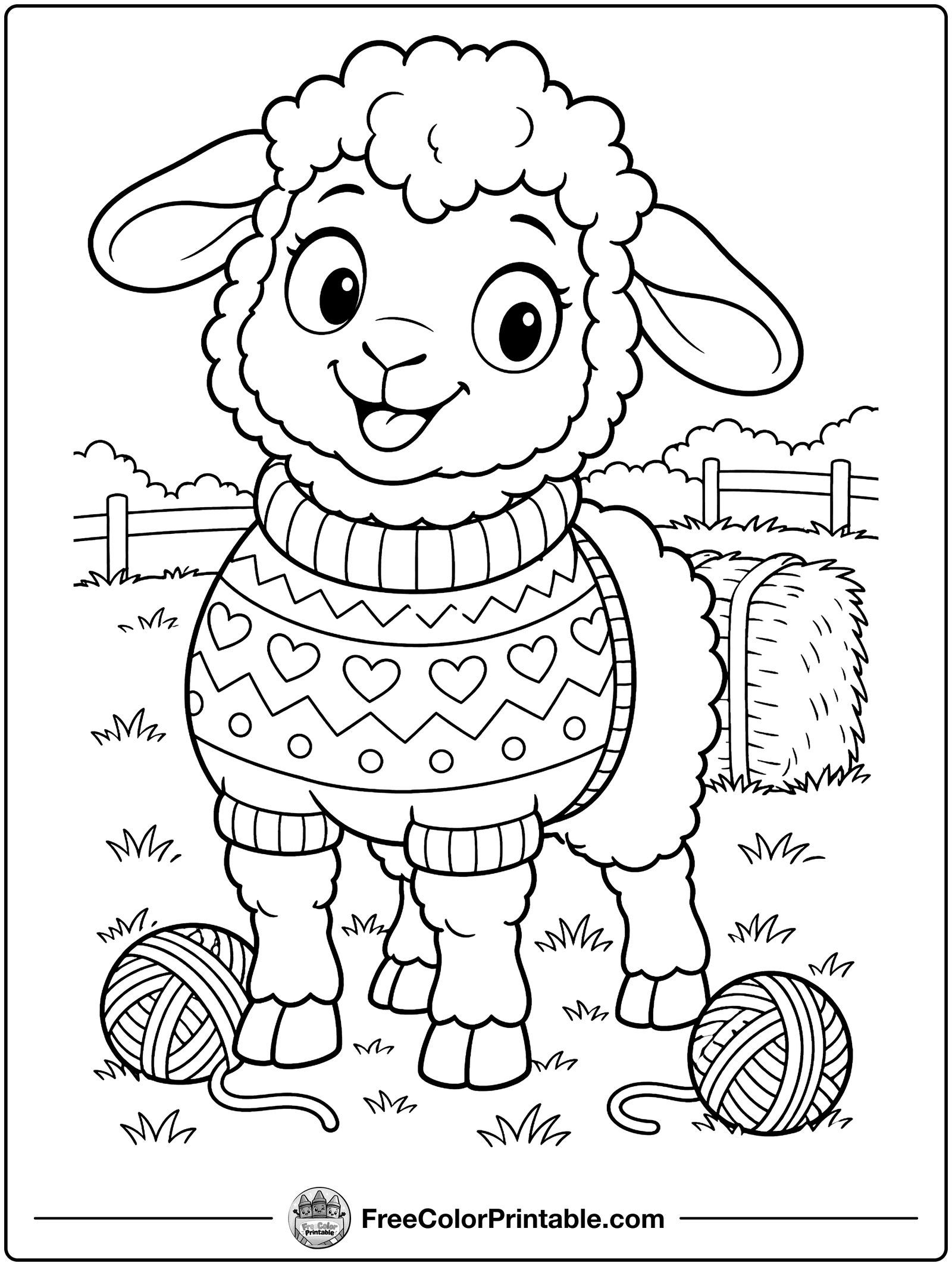 Sheep in a Cozy Sweater Coloring Page — free color printable