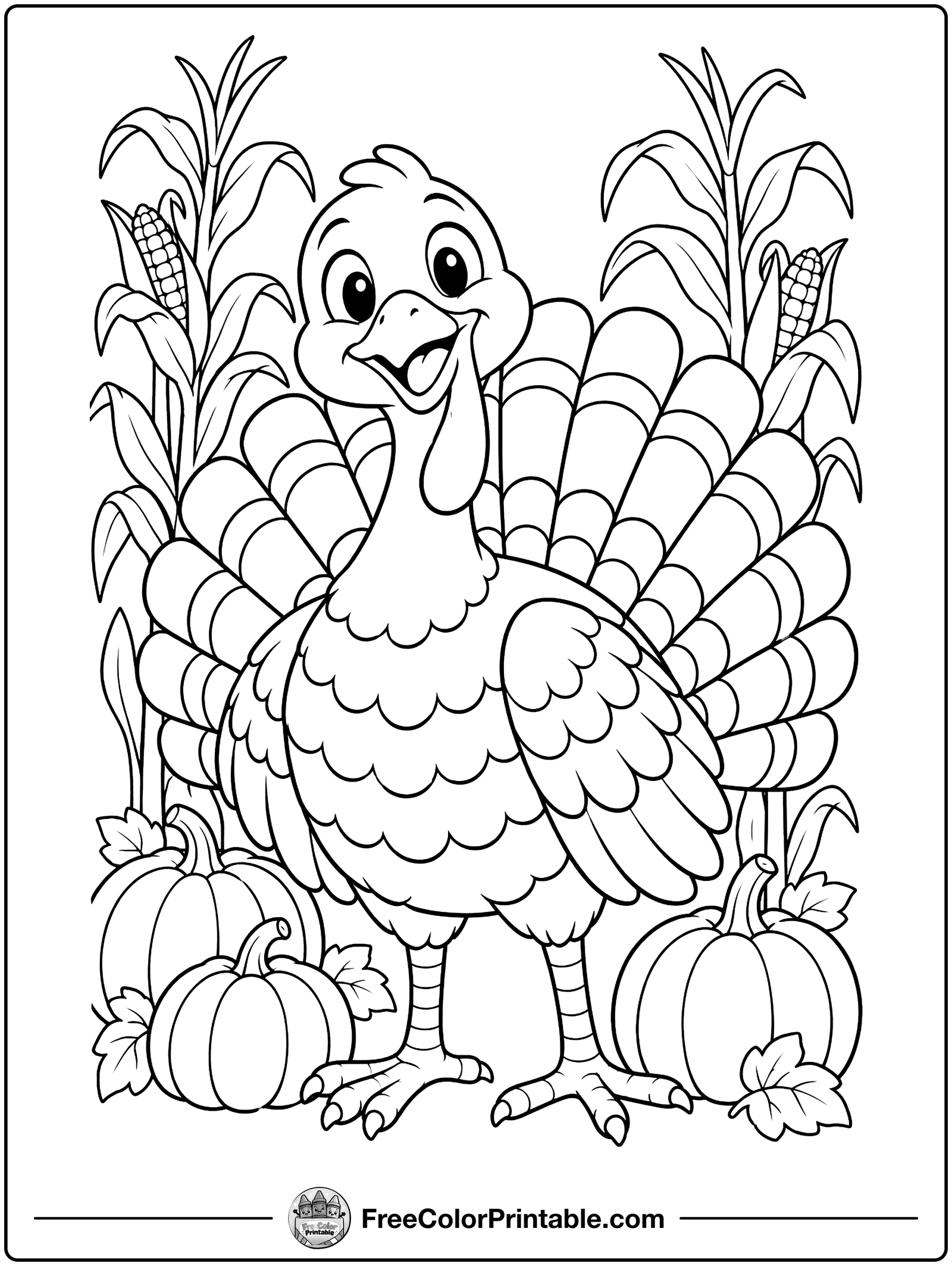 Turkey with a Fanned Tail Coloring Page — free color printable