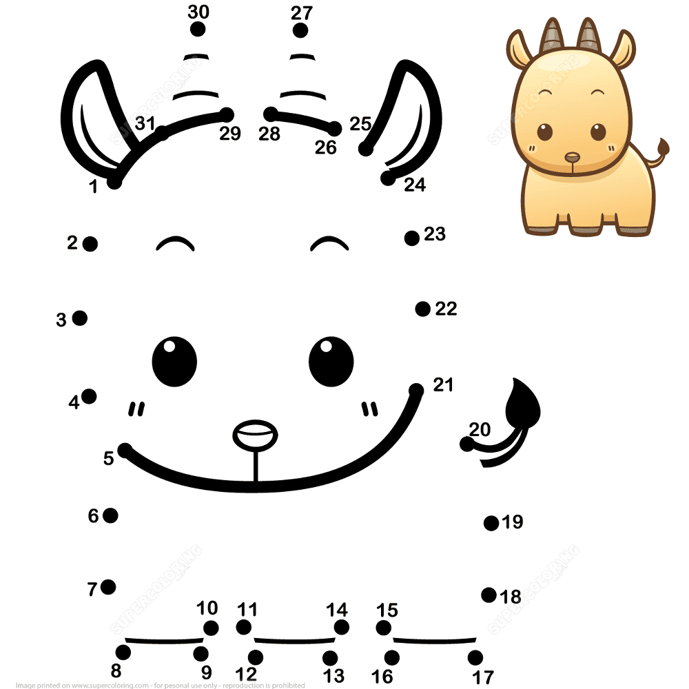 Cute Baby Goat Dot To Dot Md Coloring Page — Free Printable — free printable coloring page