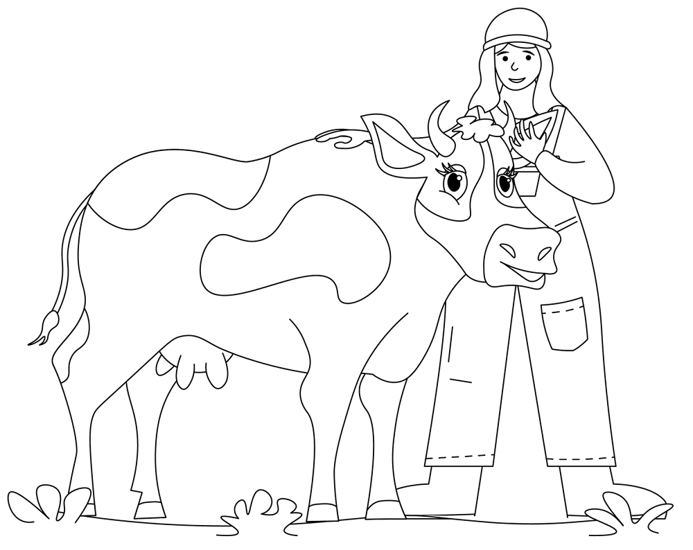 Farm Girl With Cow Coloring Page Md Coloring Page — Free Printable — free printable coloring page