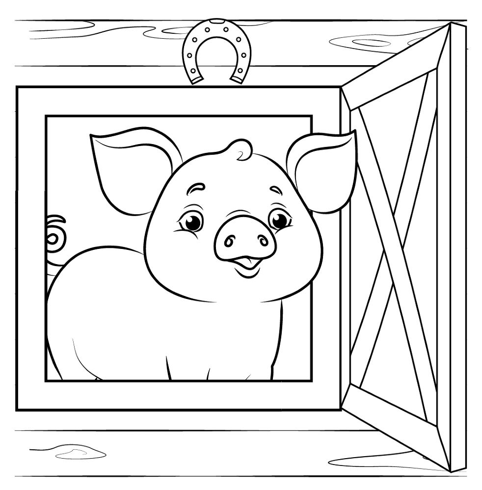 Pig At The Barn Window Coloring Page Md Coloring Page — Free Printable — free printable coloring page