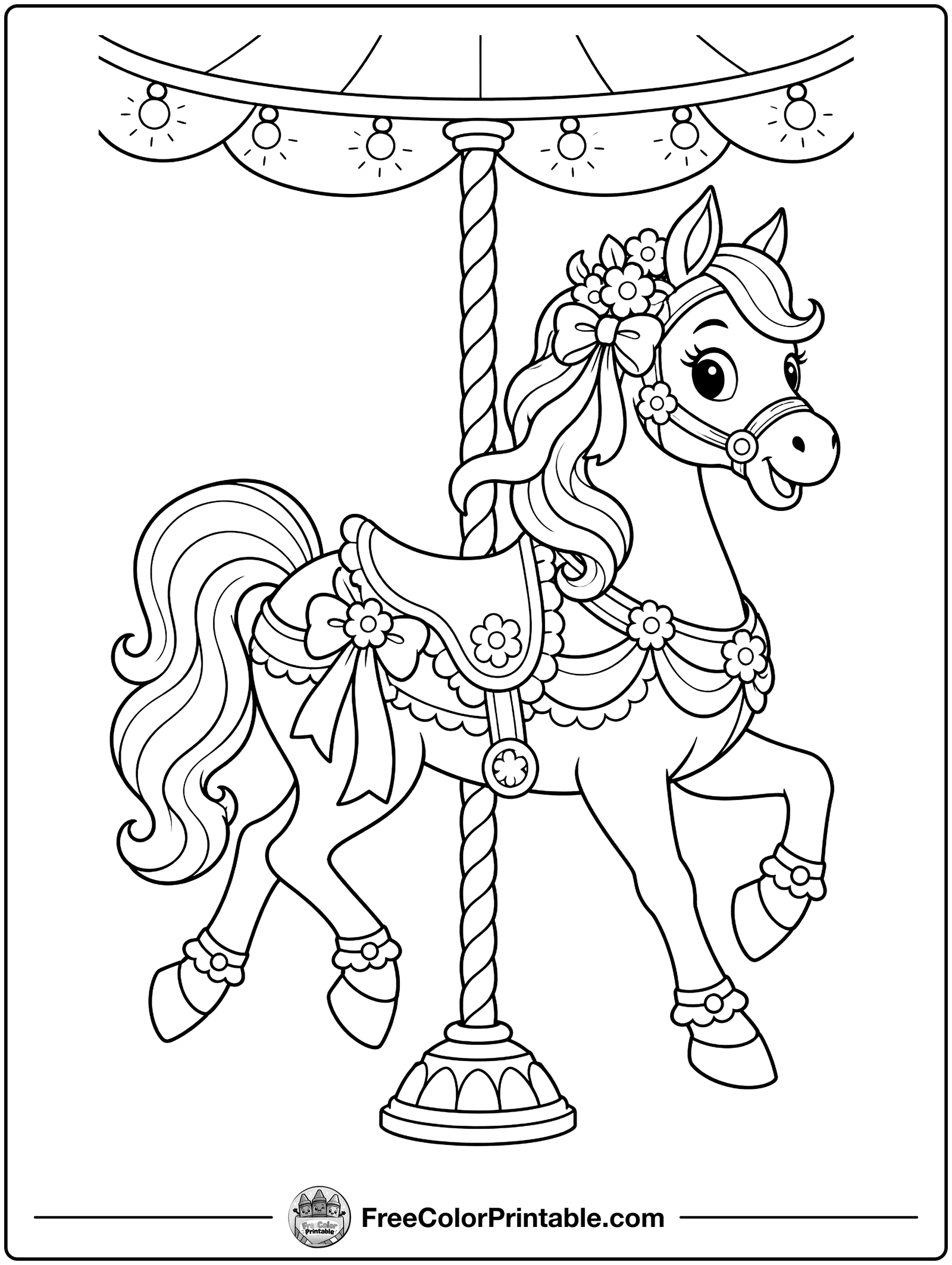 Carousel Horse Coloring Page — free color printable
