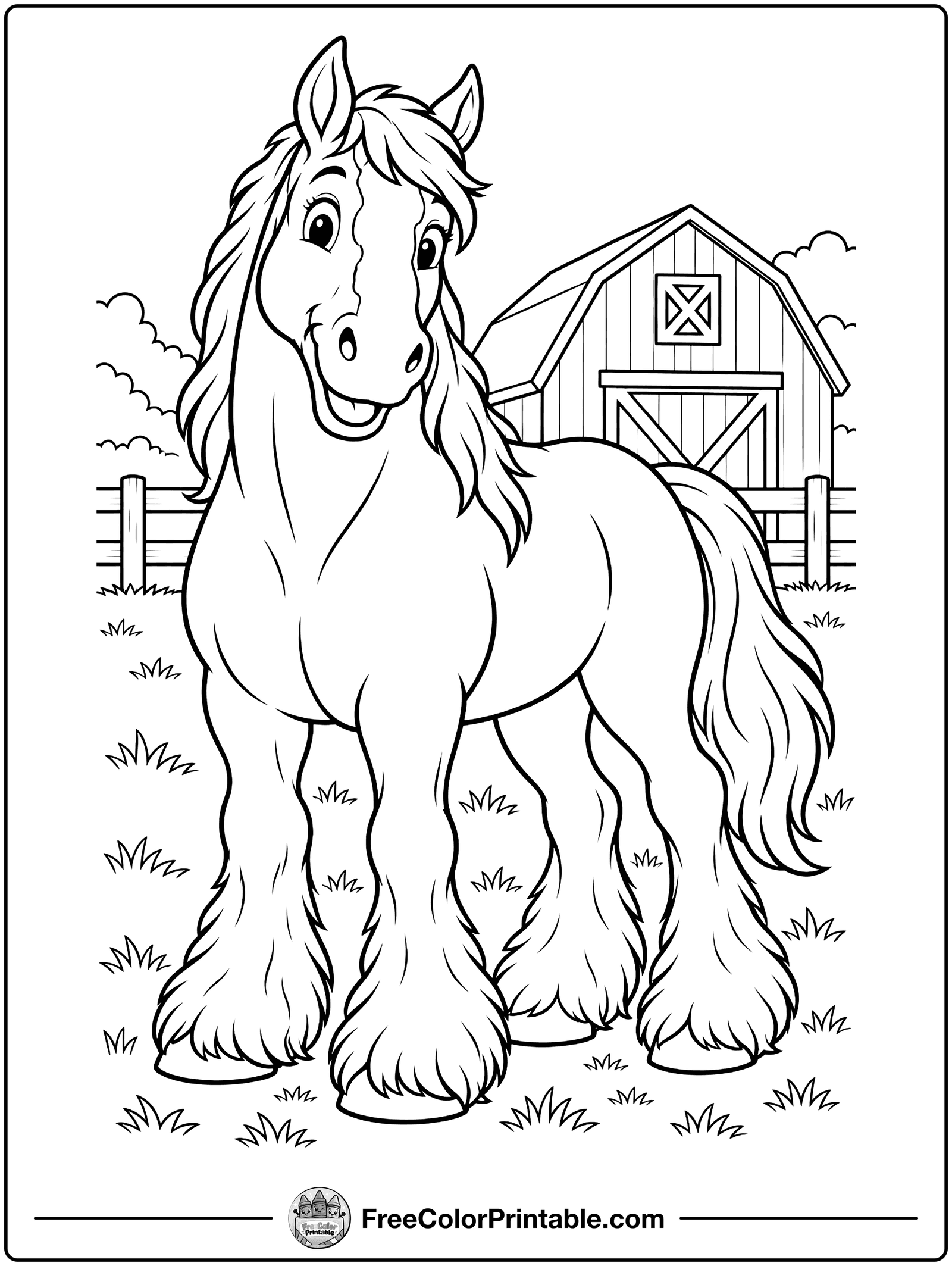 Clydesdale with Feathered Hooves Coloring Page — free color printable
