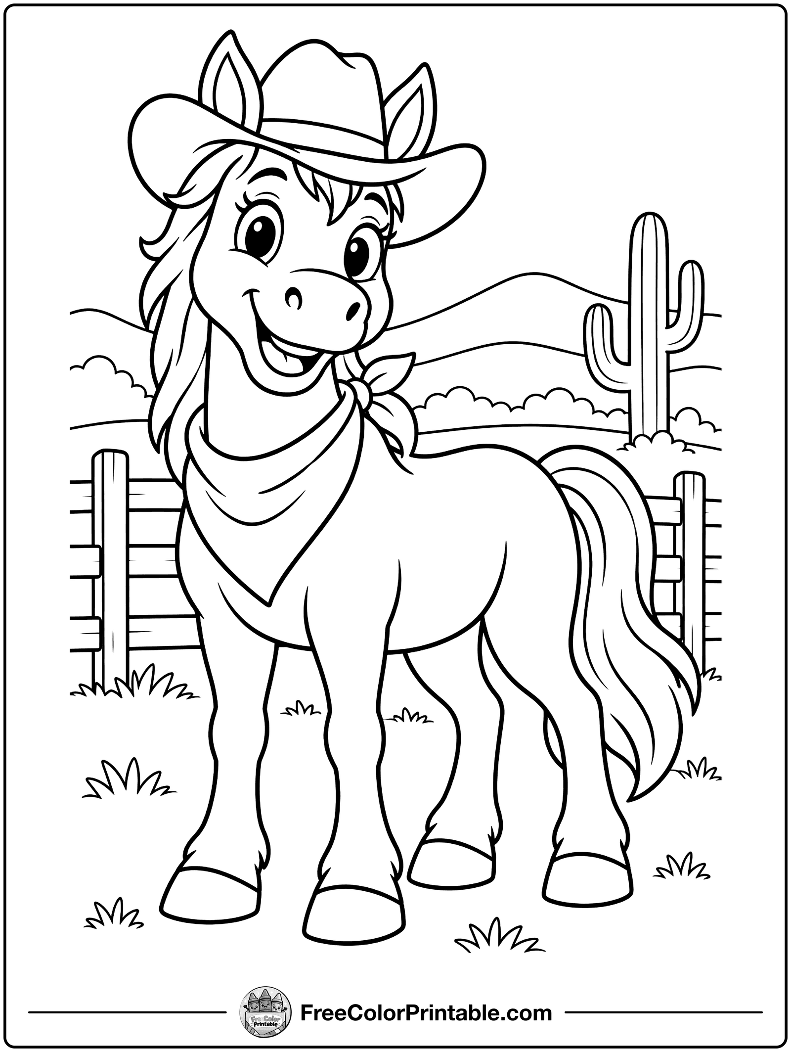 Horse Wearing a Cowboy Hat Coloring Page — free color printable