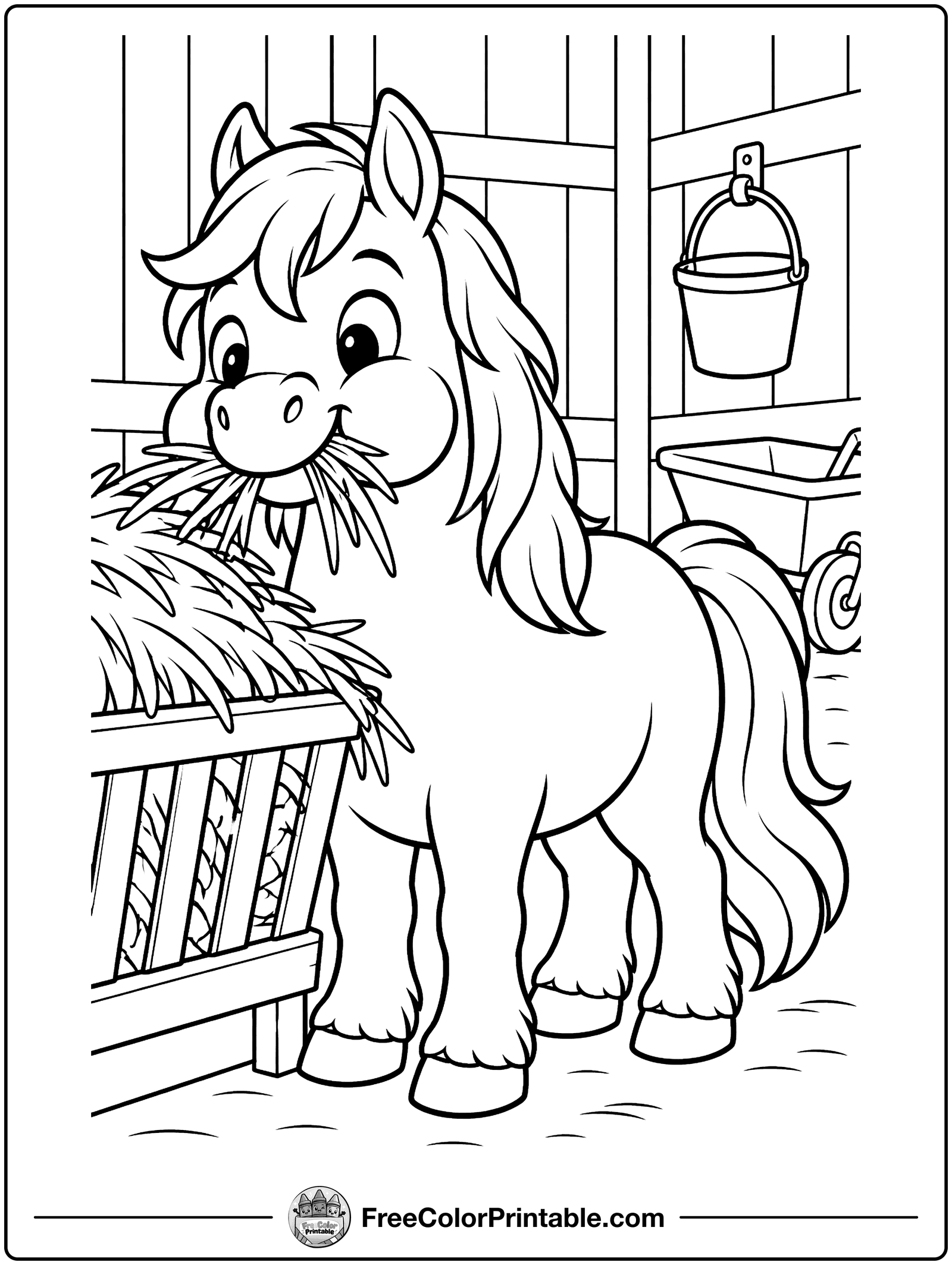 Pony Eating Hay Coloring Page — free color printable