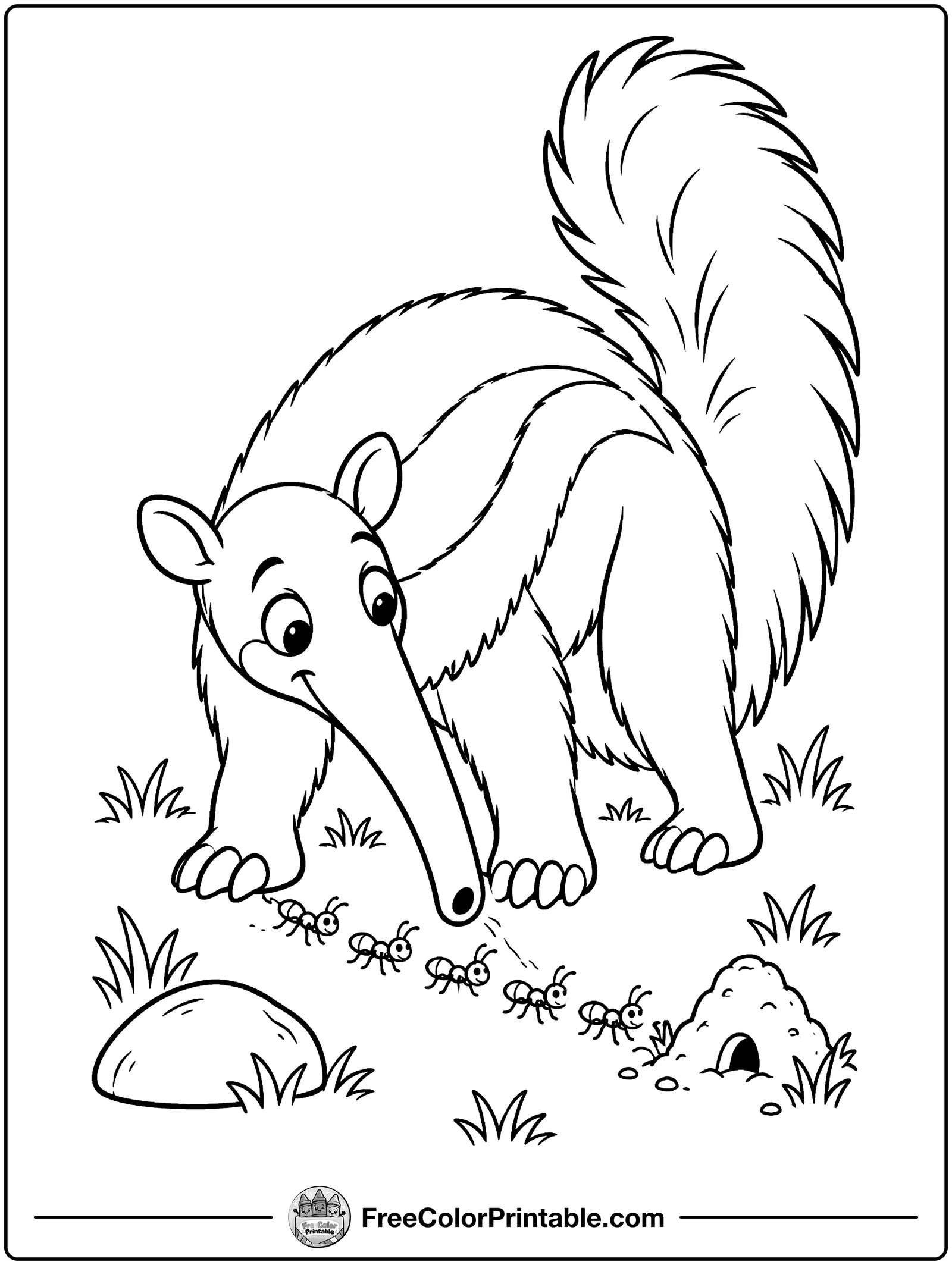 Anteater and the Little Ants Coloring Page — free color printable