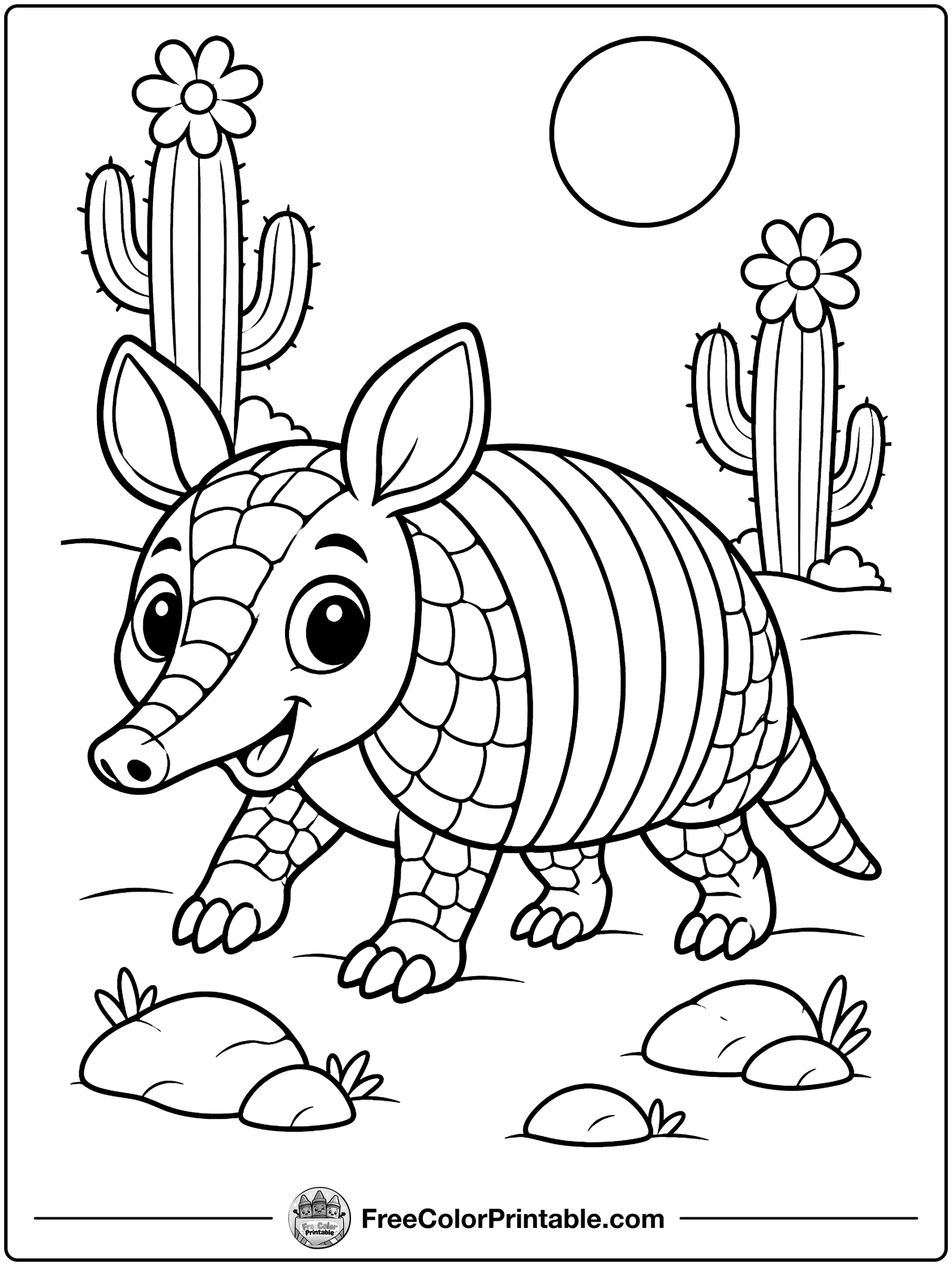 Armadillo in the Desert Coloring Page — free color printable