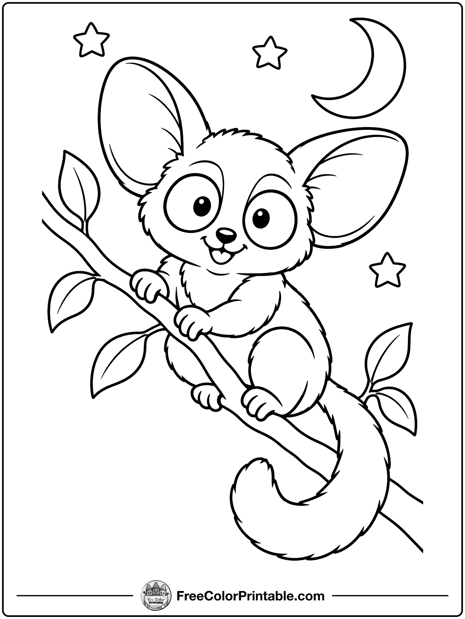 Bush Baby with Big Eyes Coloring Page — free color printable