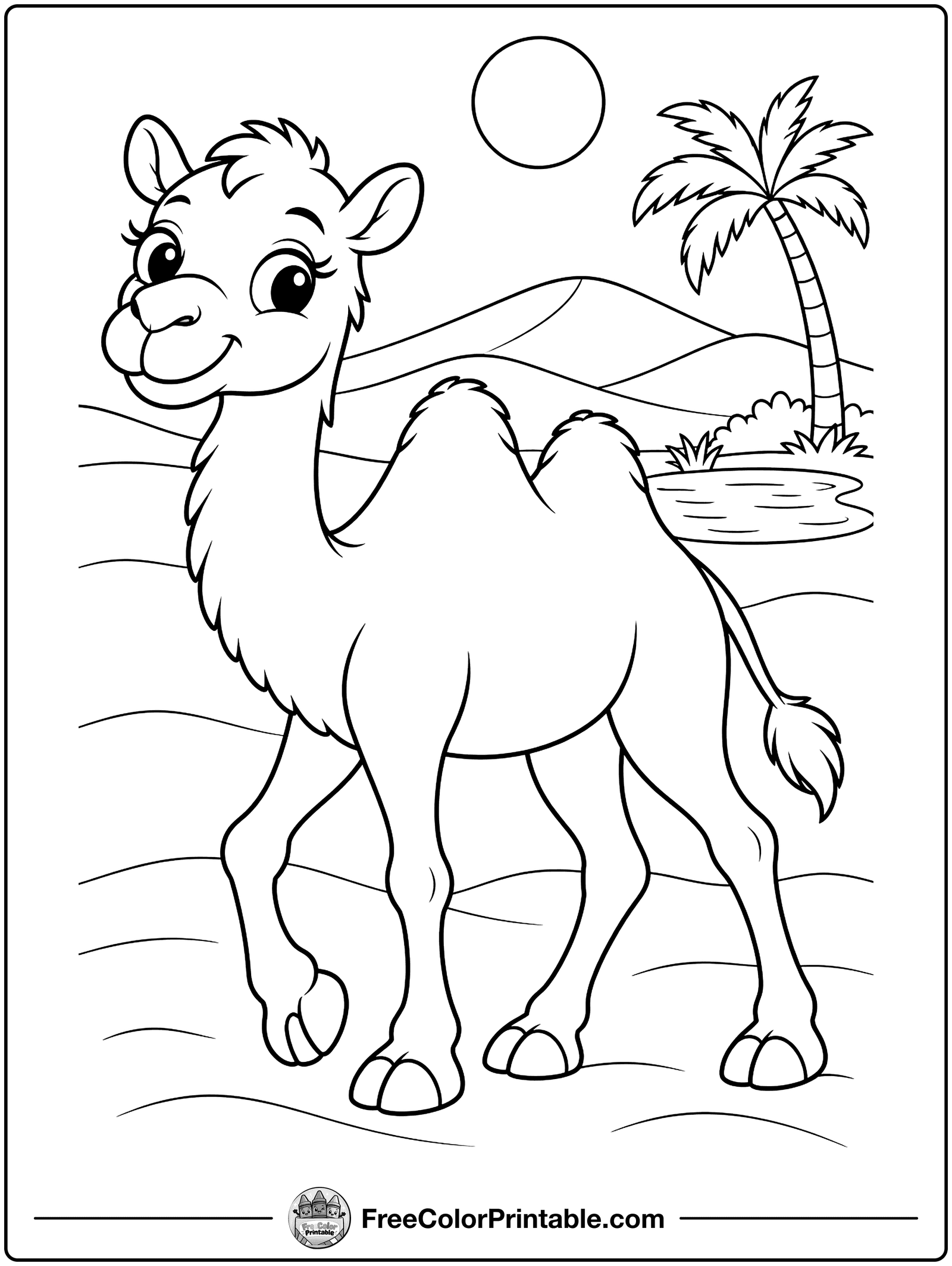 Camel by the Sand Dunes Coloring Page — free color printable