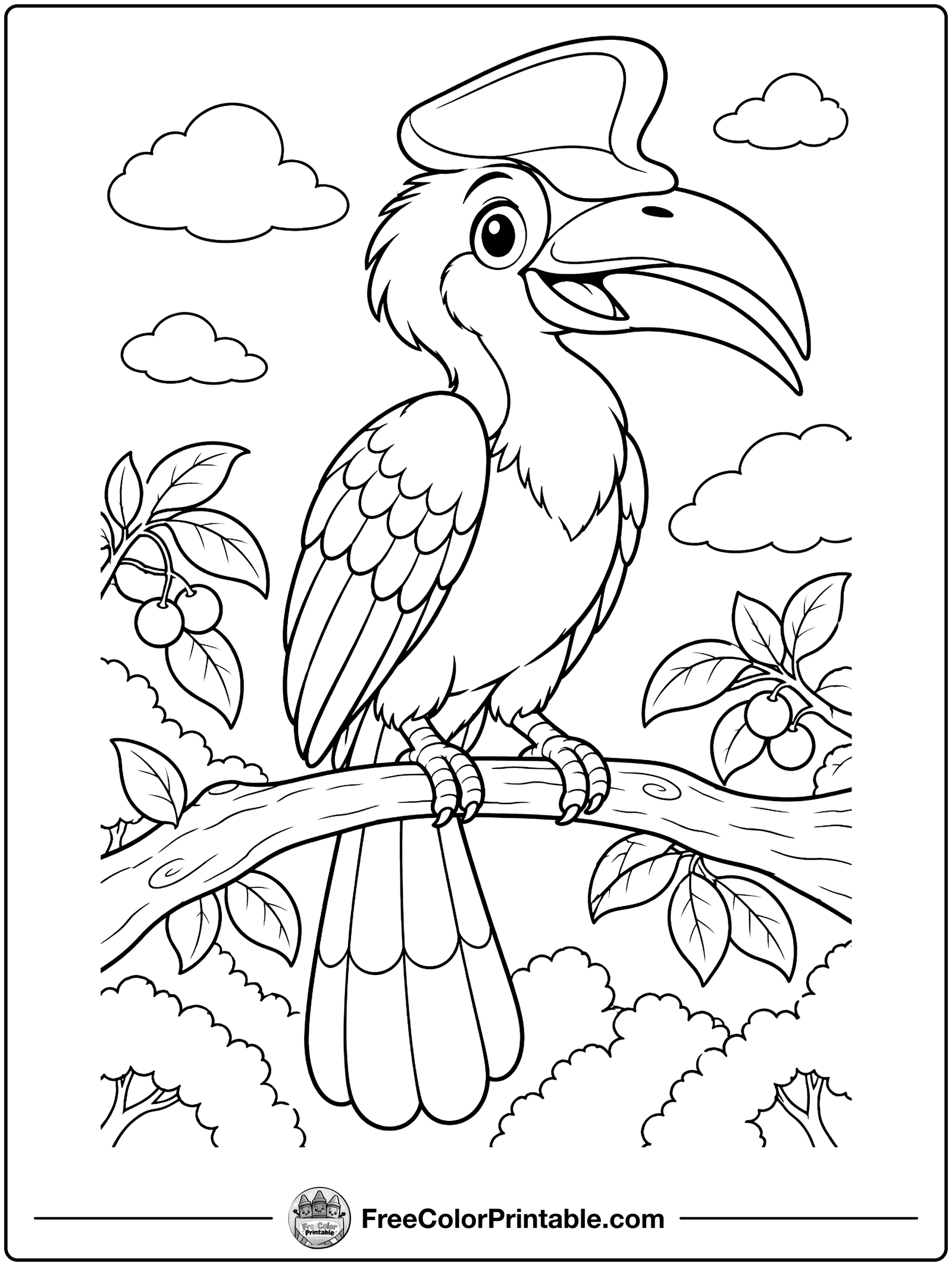 Hornbill in the Treetops Coloring Page — free color printable