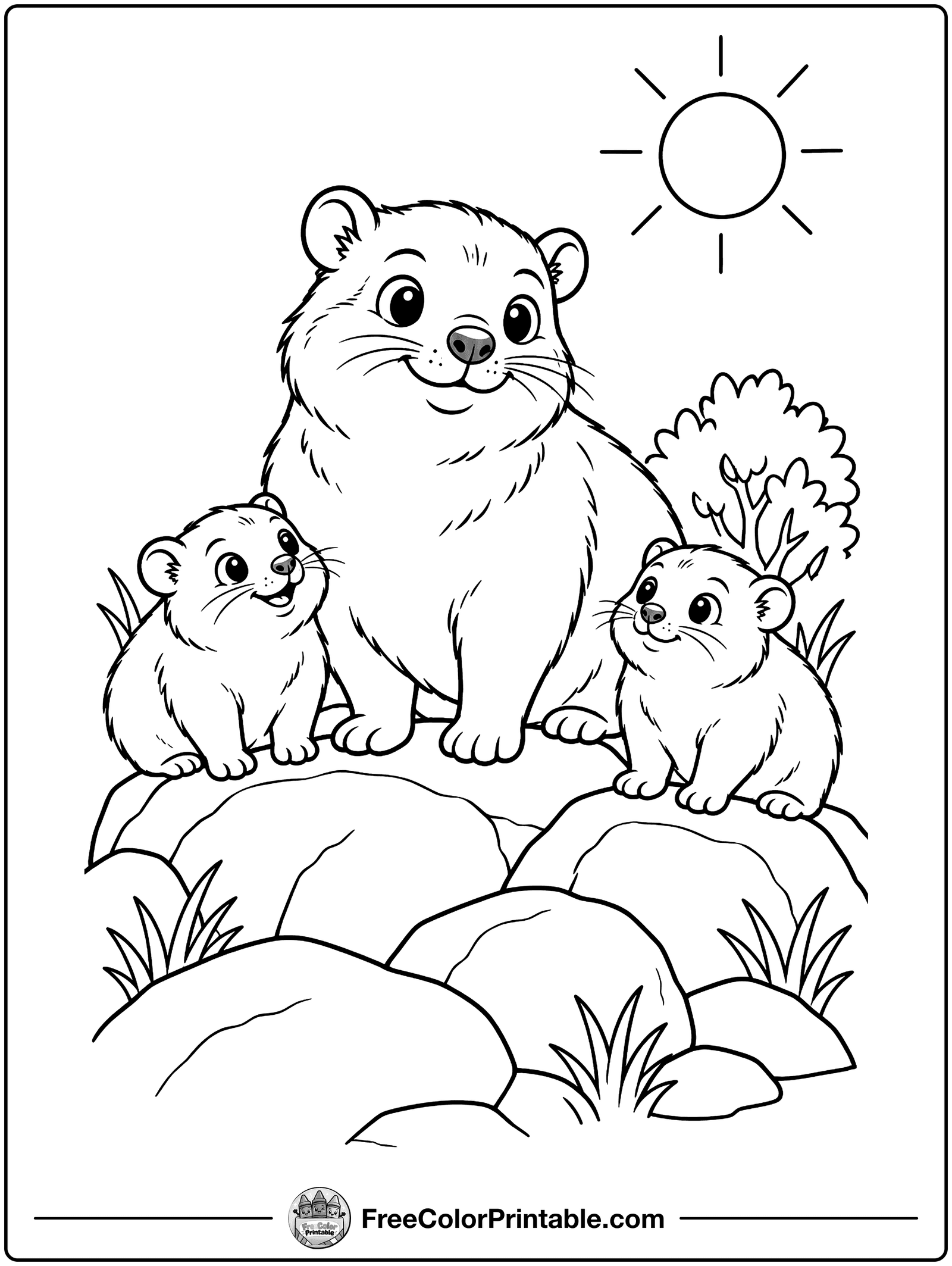Hyrax Family on the Rocks Coloring Page — free color printable