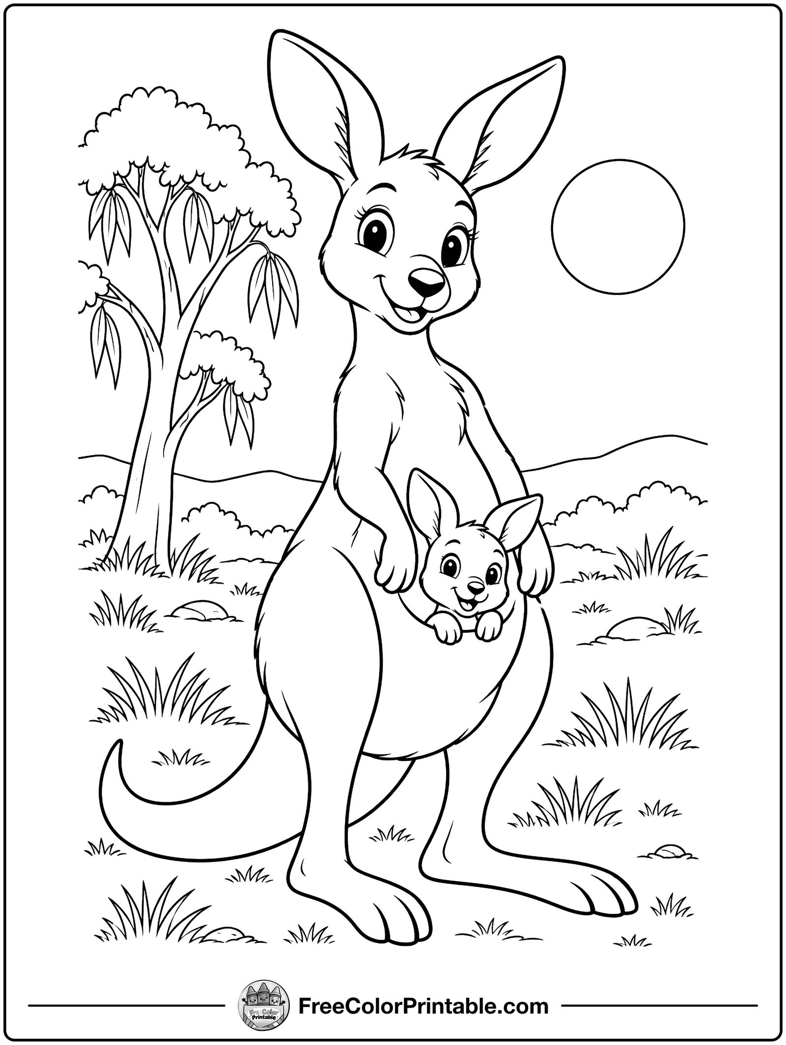 Kangaroo and Her Joey Coloring Page — free color printable