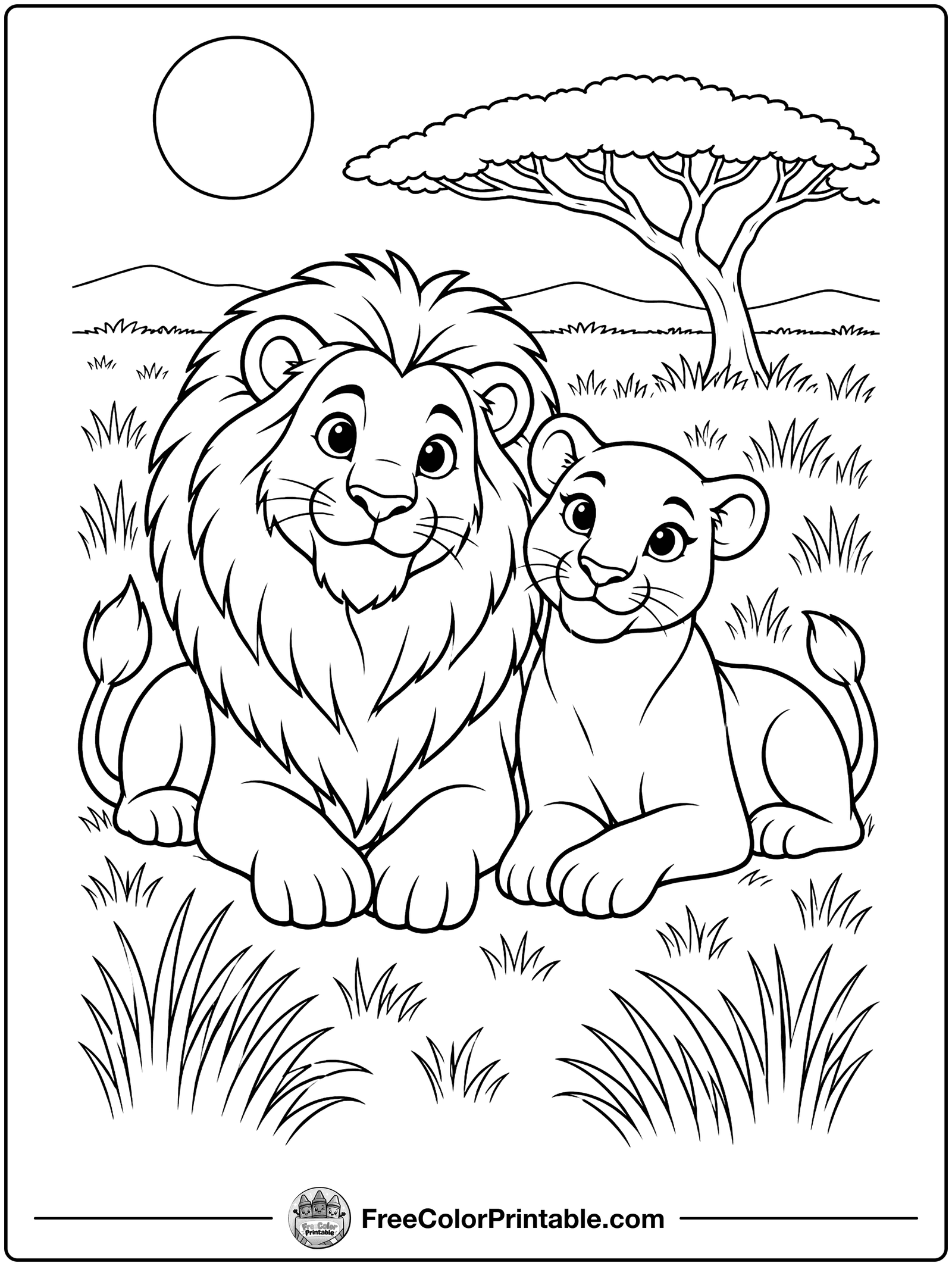 Lion and Lioness Resting Coloring Page — free color printable