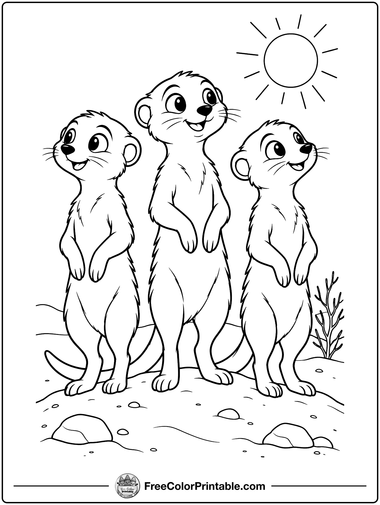 Meerkats Standing Guard Coloring Page — free color printable