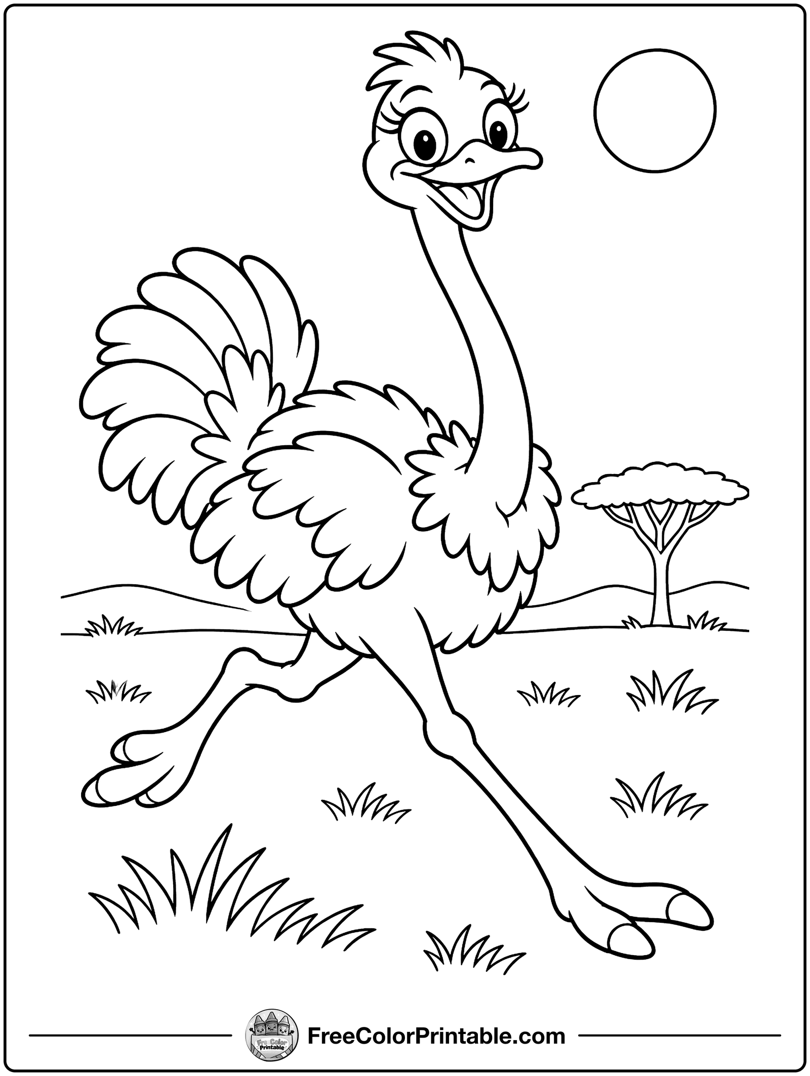 Ostrich Running Fast Coloring Page — free color printable