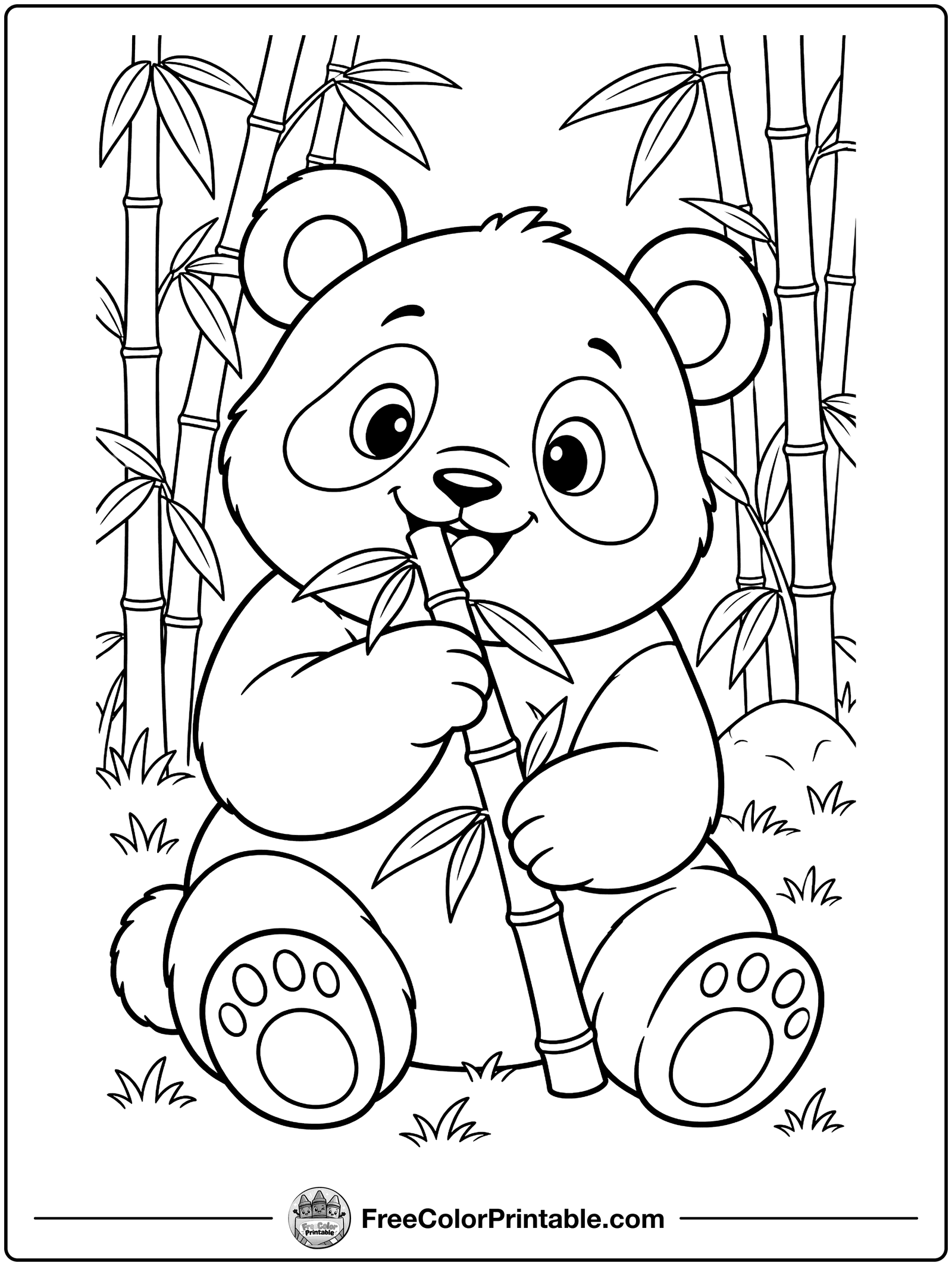 Panda Eating Bamboo Coloring Page — free color printable