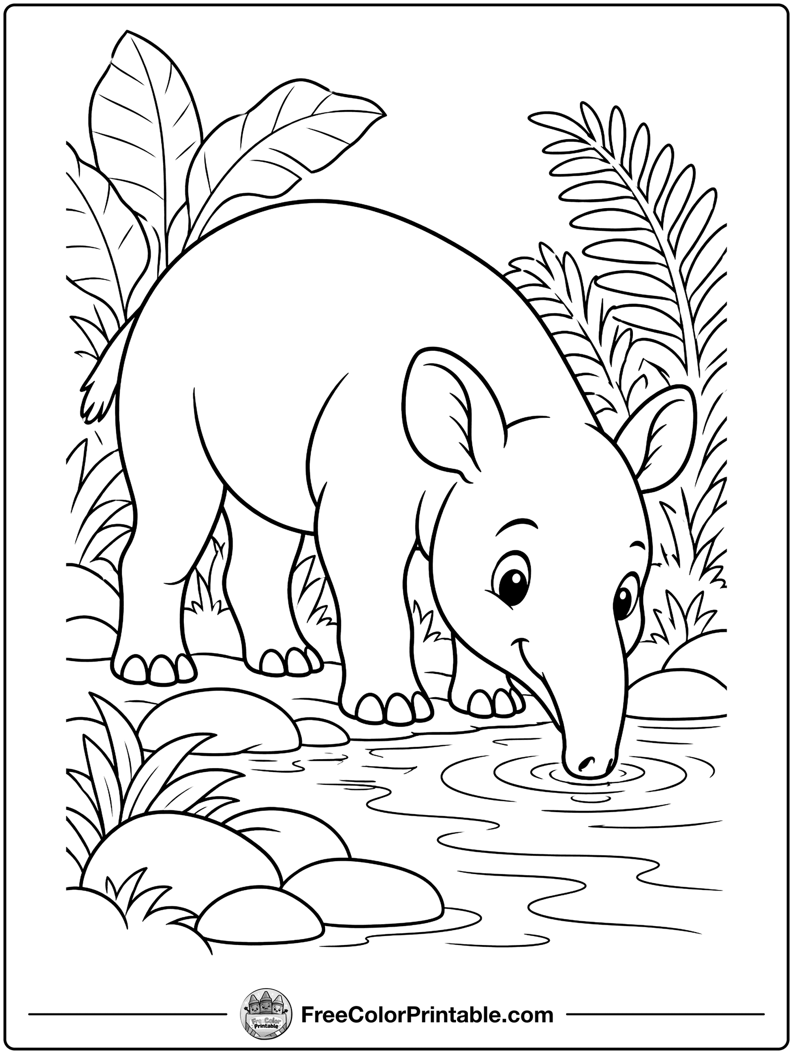 Tapir by the Stream Coloring Page — free color printable