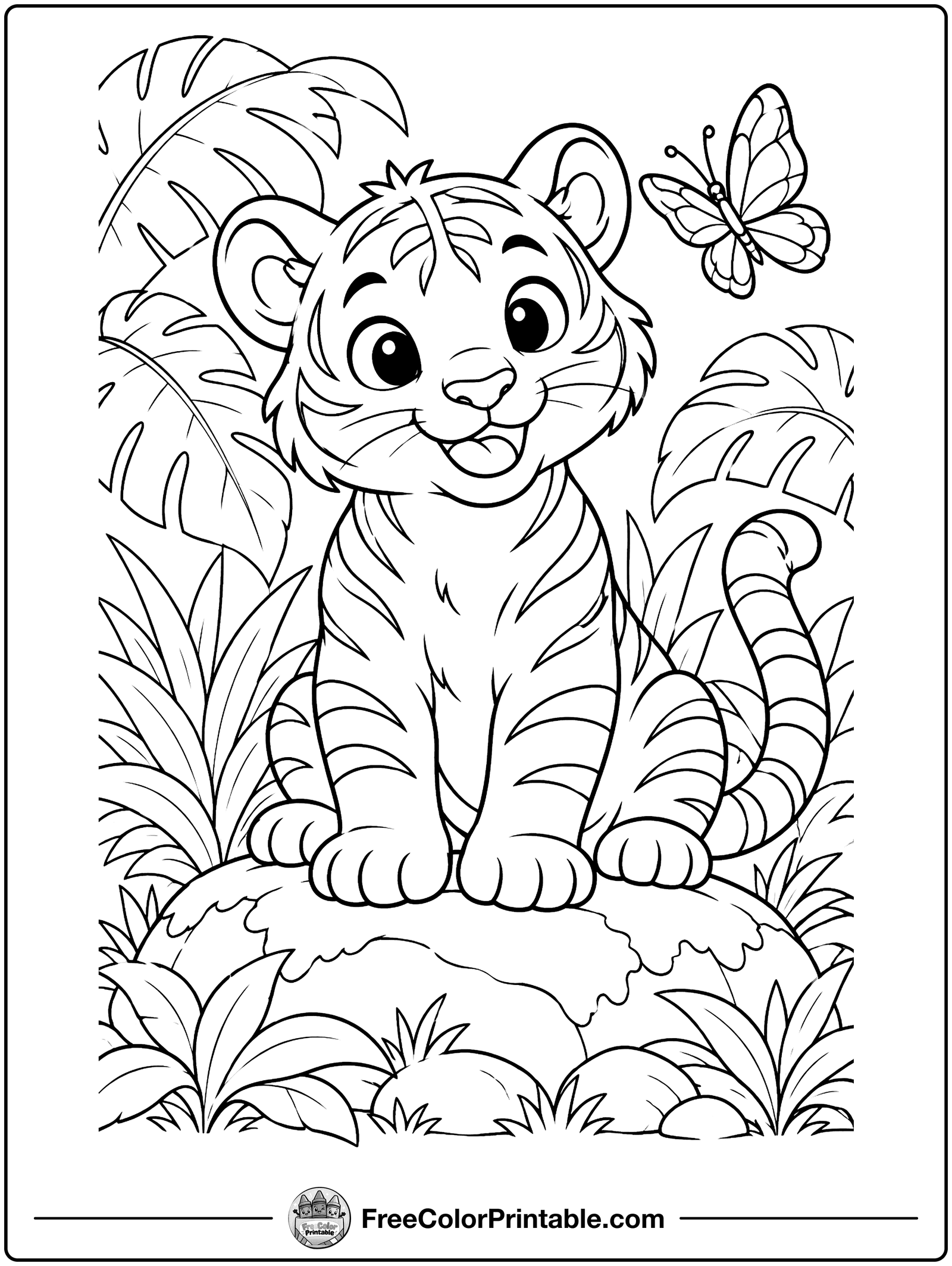 Tiger Cub in the Jungle Coloring Page — free color printable