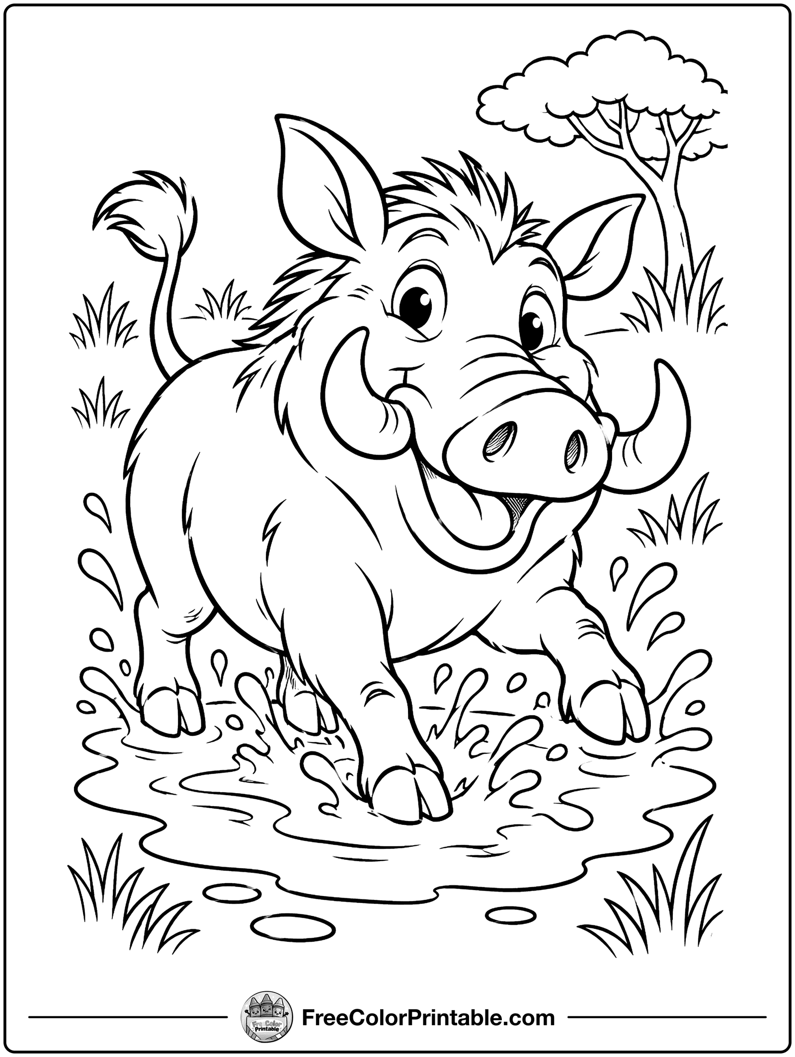 Warthog at the Mud Hole Coloring Page — free color printable