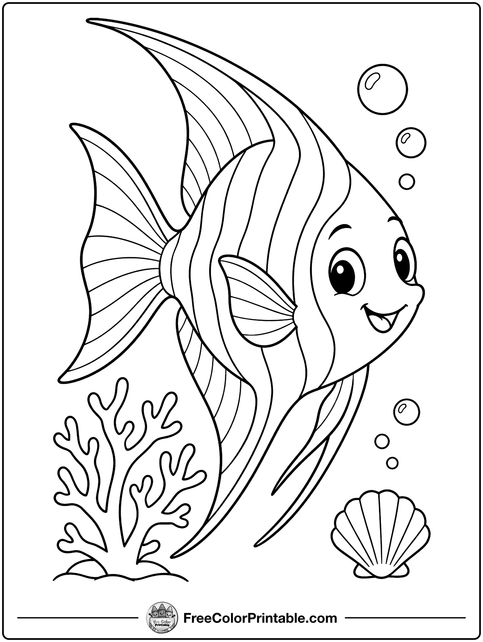 Angelfish and Coral Coloring Page — free color printable