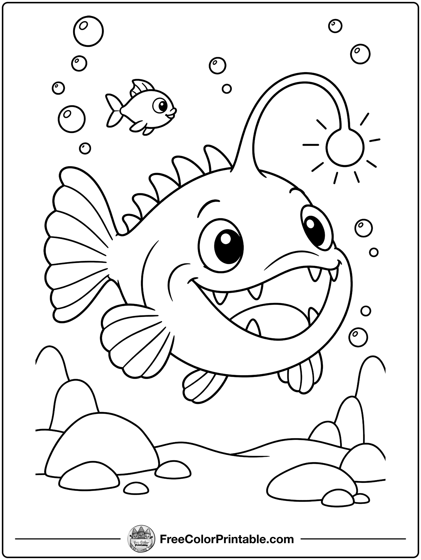 Anglerfish in the Deep Sea Coloring Page — free color printable
