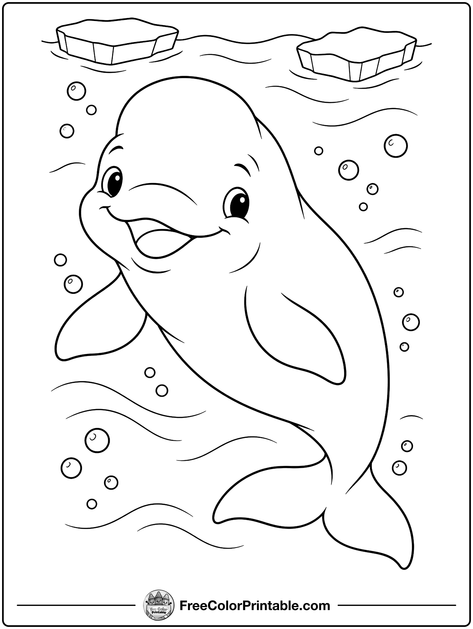 Smiling Beluga Whale Coloring Page — free color printable from FreeColorPrintable