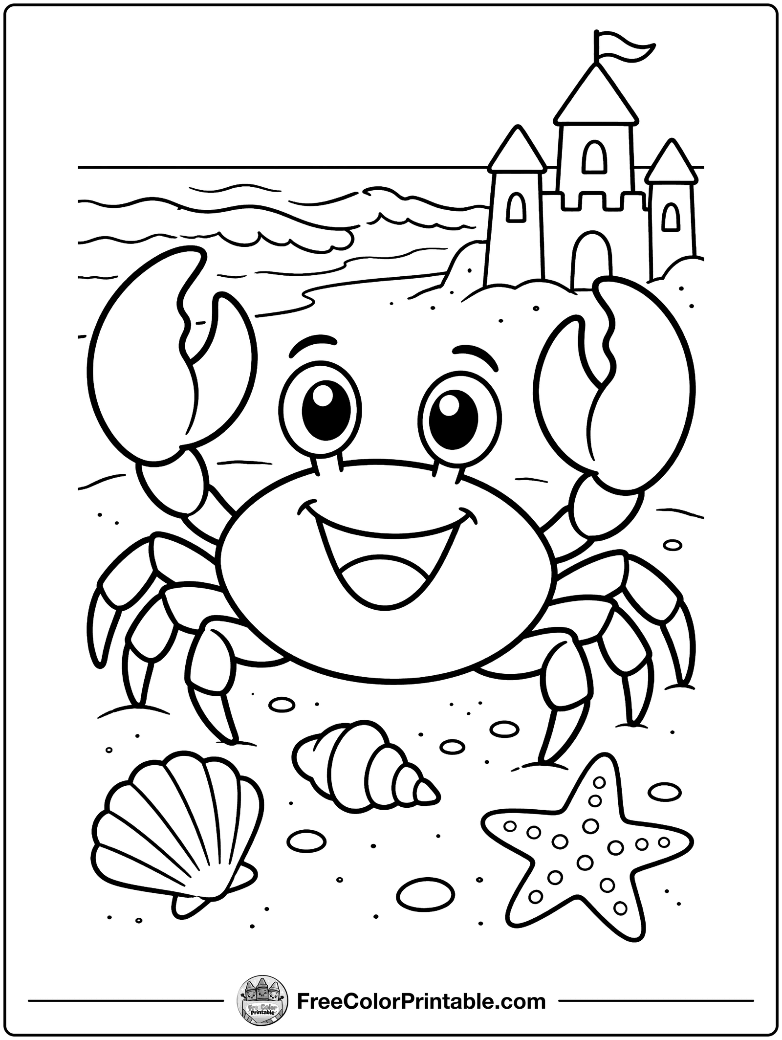 Crab on the Beach Coloring Page — free color printable
