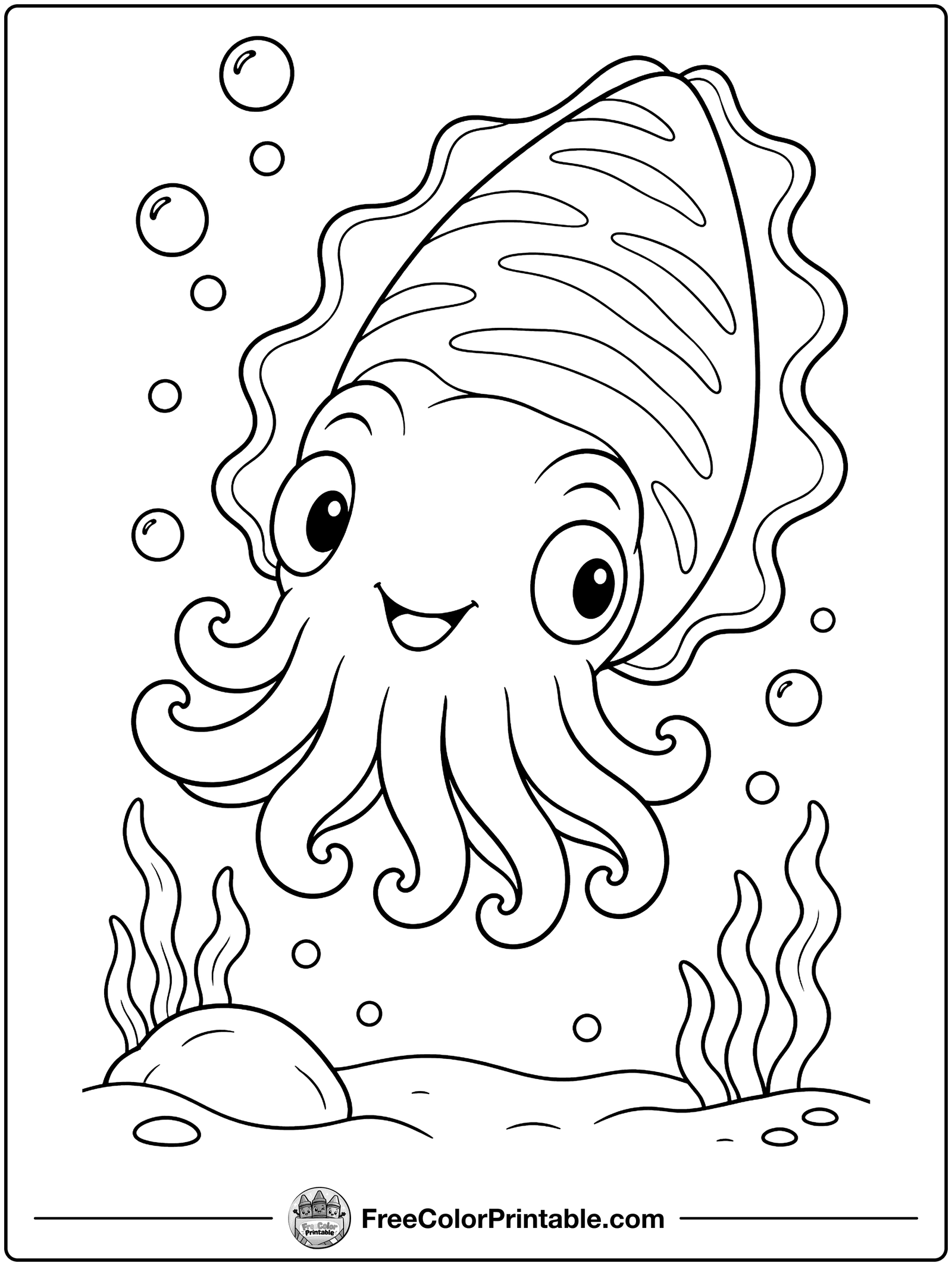 Cute Cuttlefish Coloring Page — free color printable