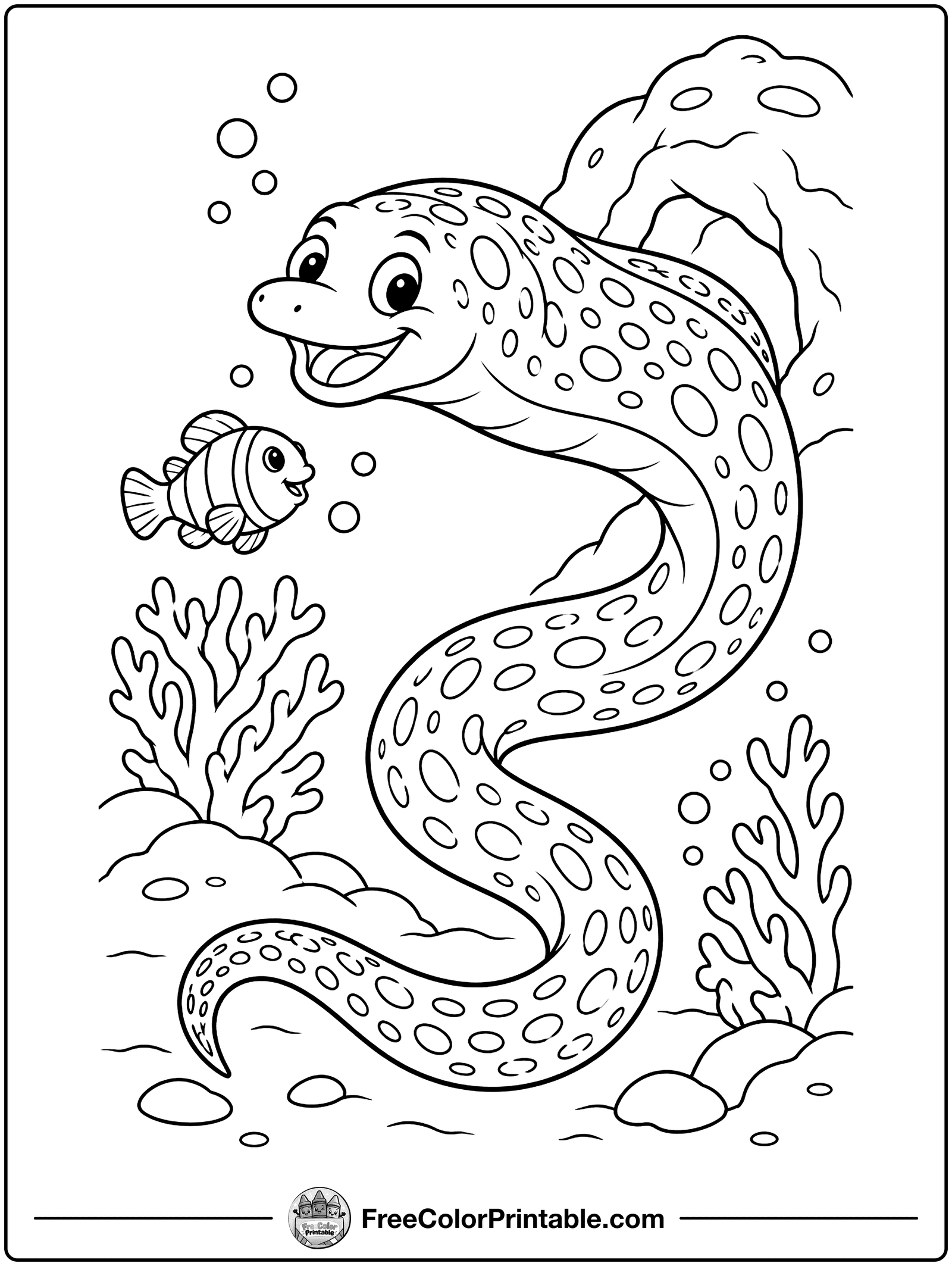 Friendly Moray Eel Coloring Page — free color printable