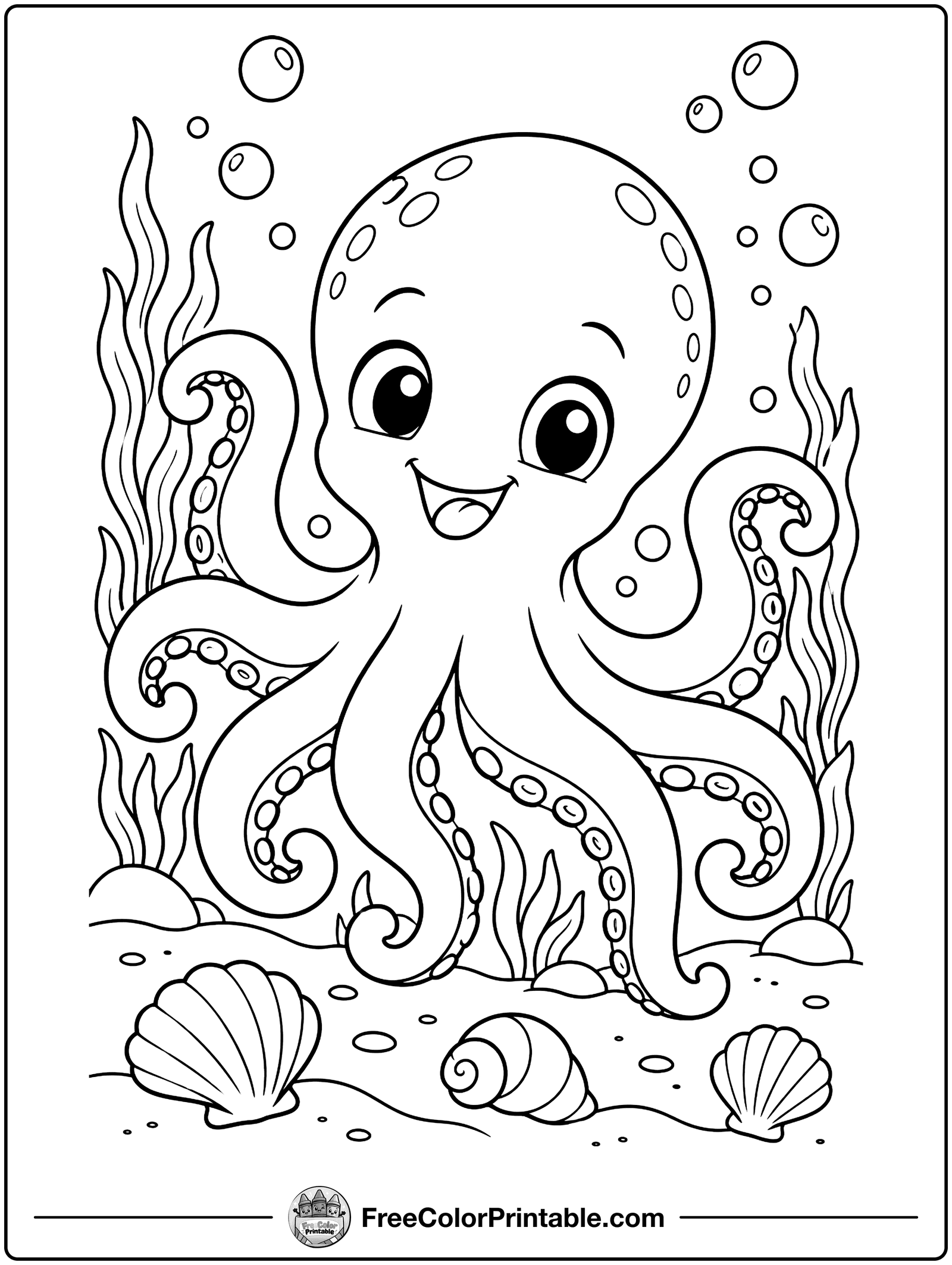 Friendly Octopus Coloring Page — free color printable