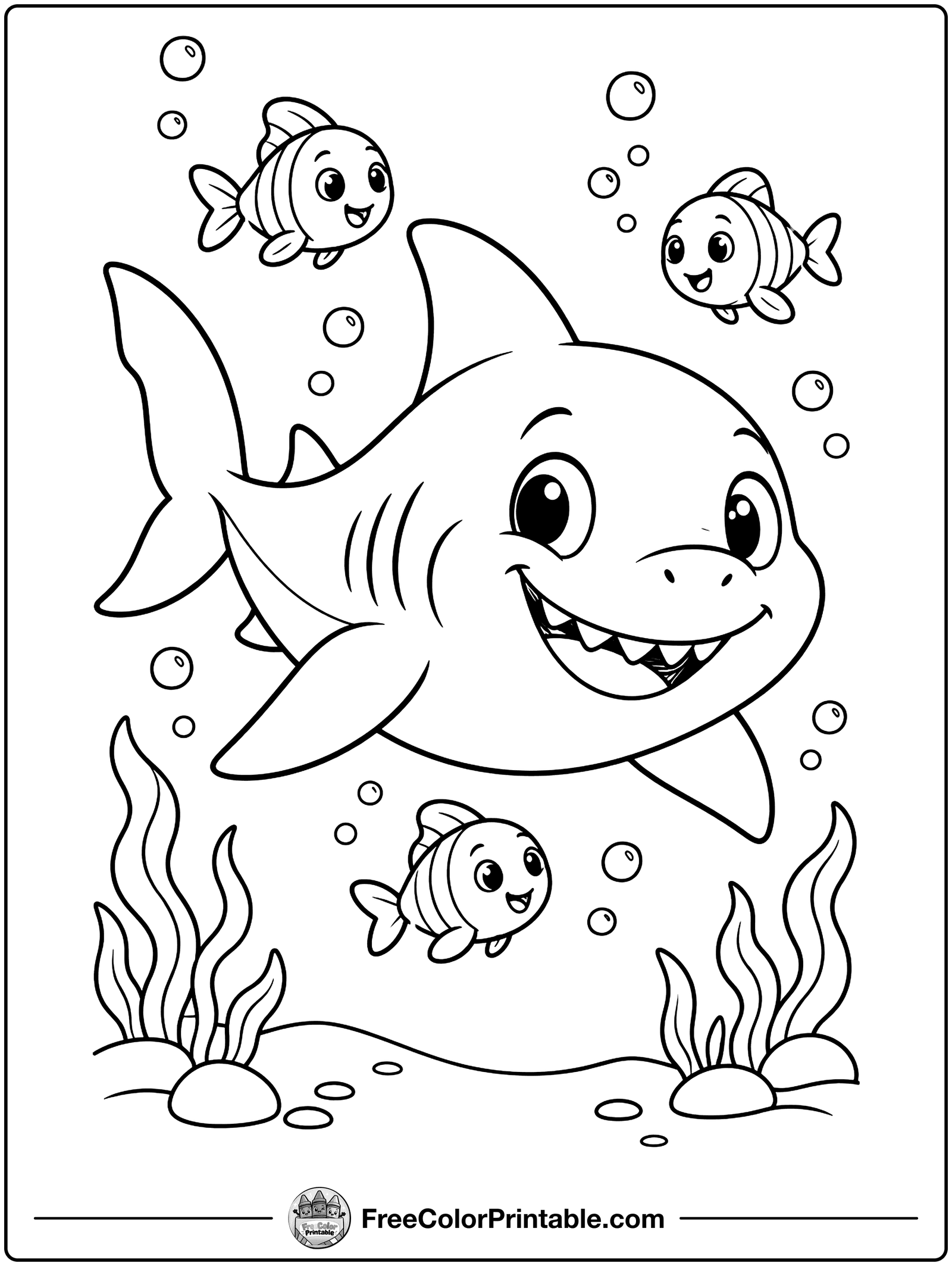 Friendly Shark Coloring Page — free color printable