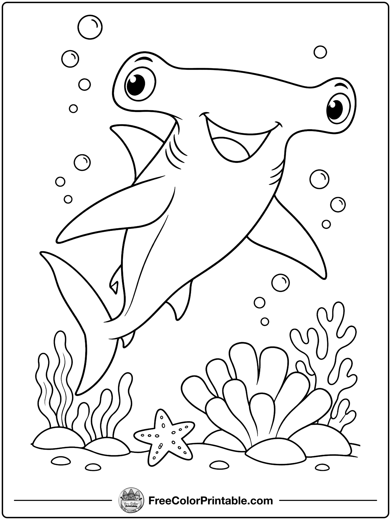 Hammerhead Shark at the Reef Coloring Page — free color printable