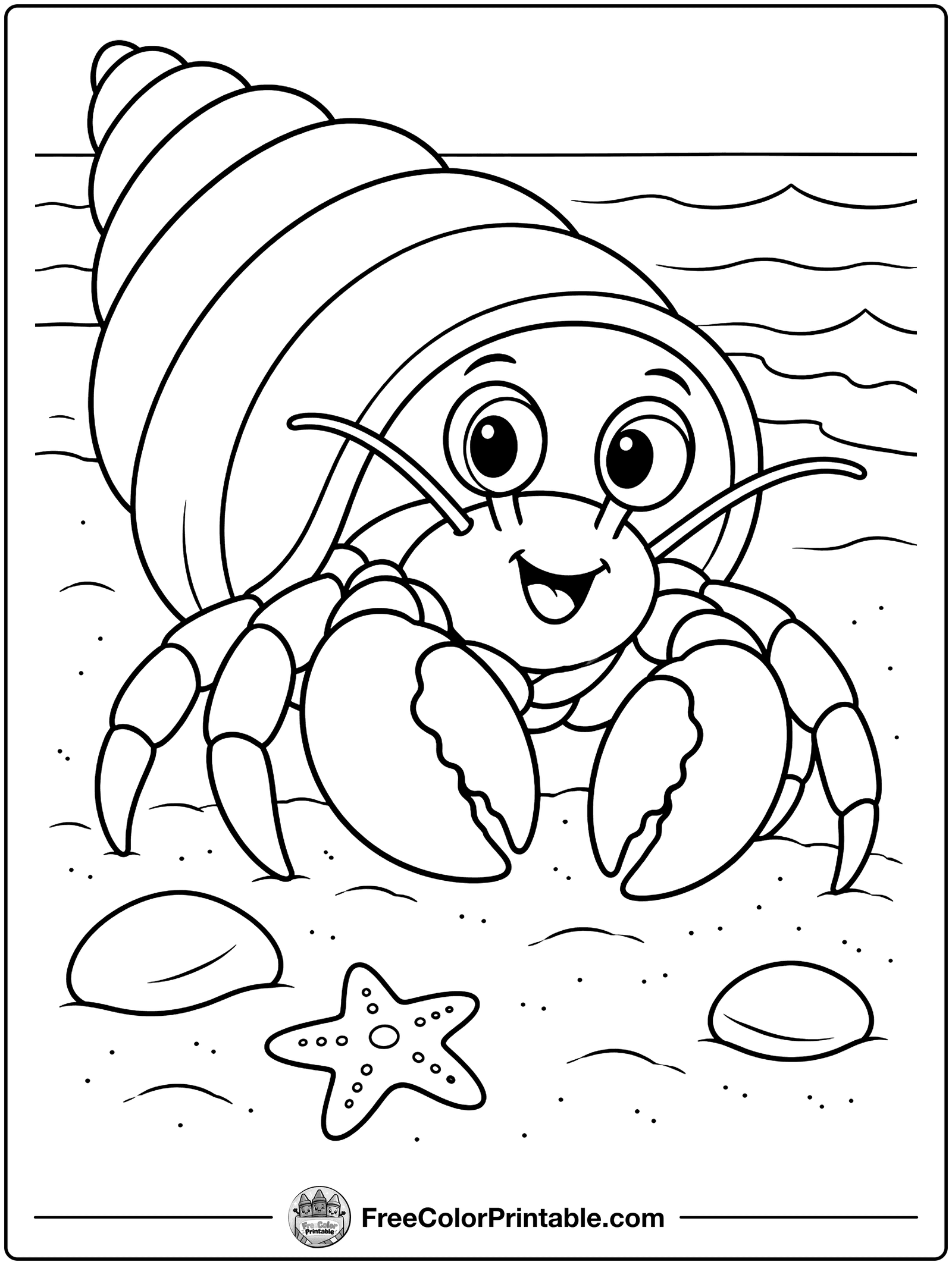 Hermit Crab in a Shell Coloring Page — free color printable