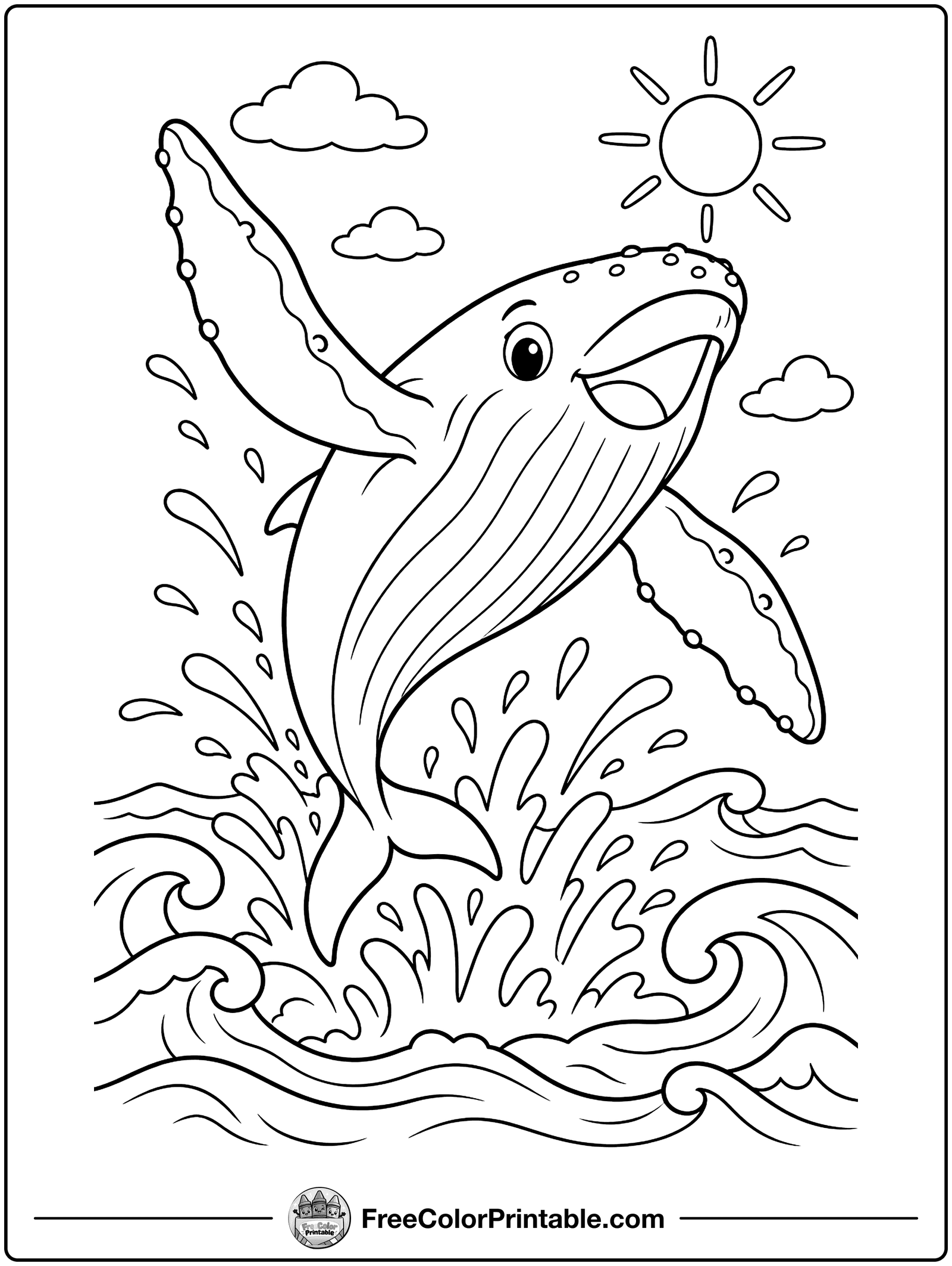 Humpback Whale Breaching Coloring Page — free color printable