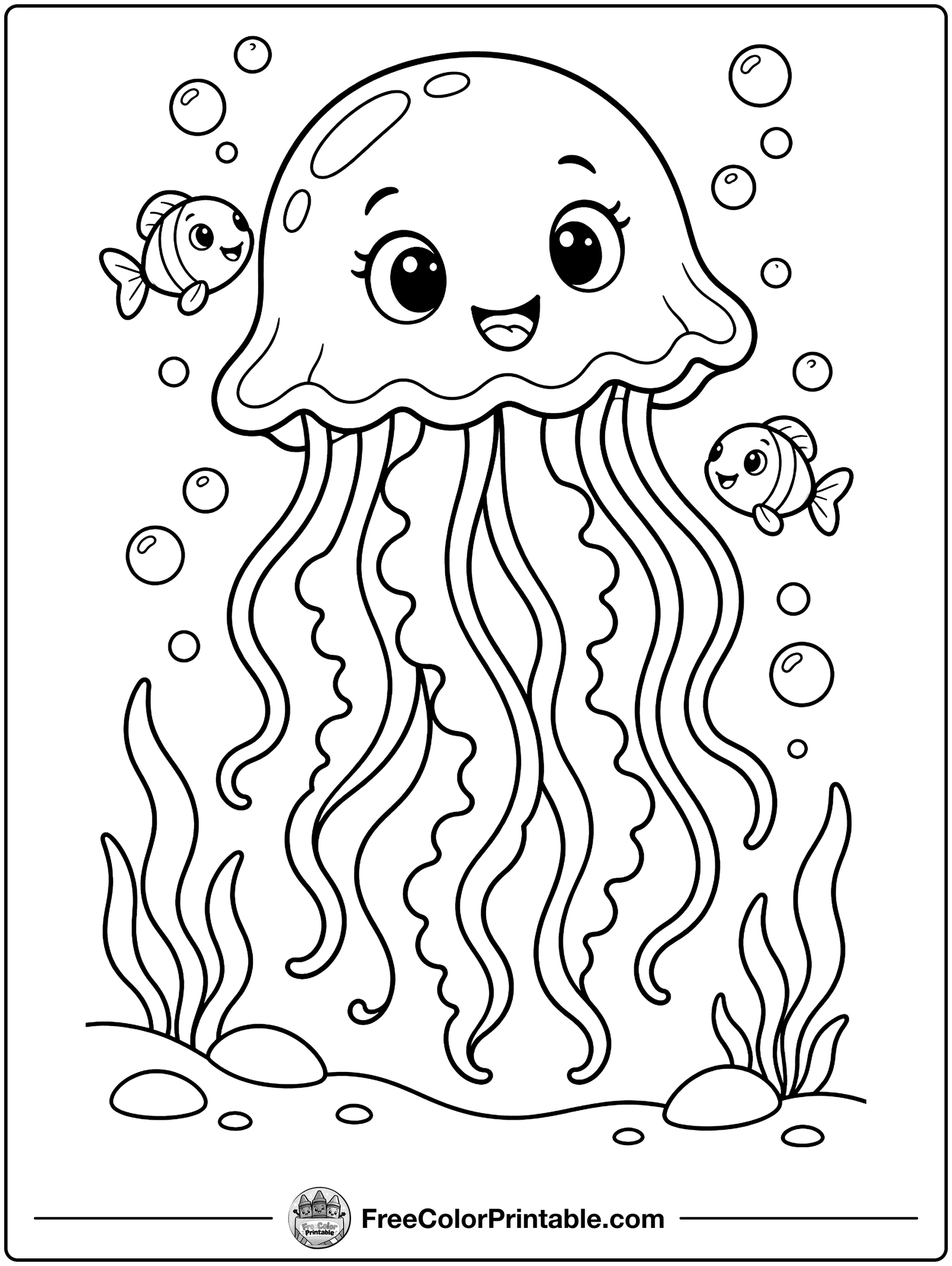 Floating Jellyfish Coloring Page — free color printable