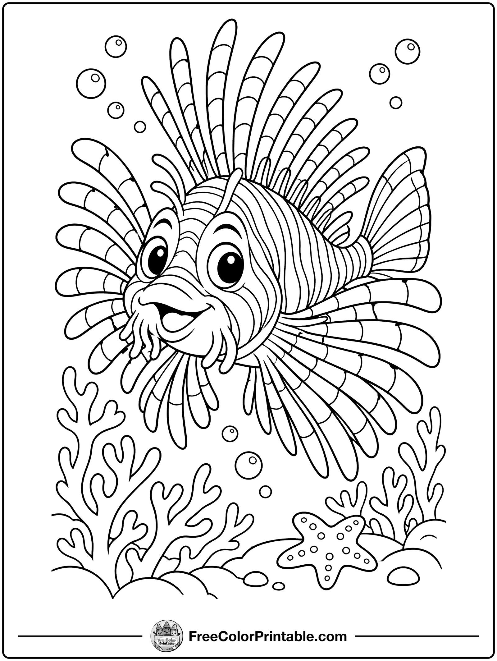 Lionfish Among the Coral Coloring Page — free color printable