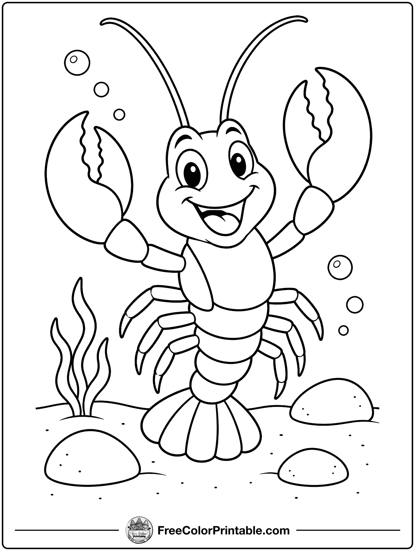 Lobster on the Seafloor Coloring Page — free color printable