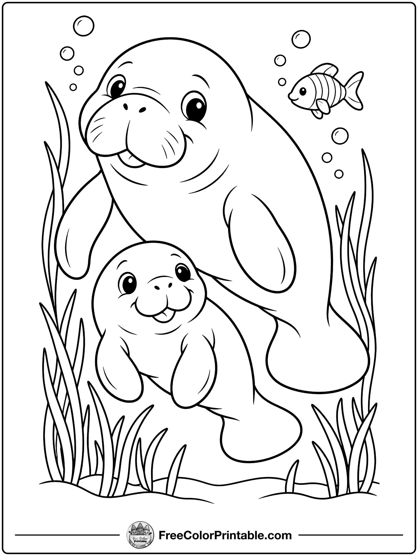 Manatee and Baby Coloring Page — free color printable