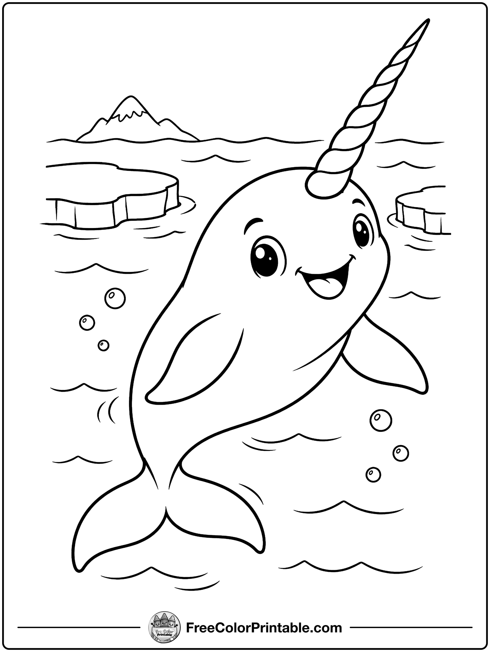Narwhal in Icy Water Coloring Page — free color printable