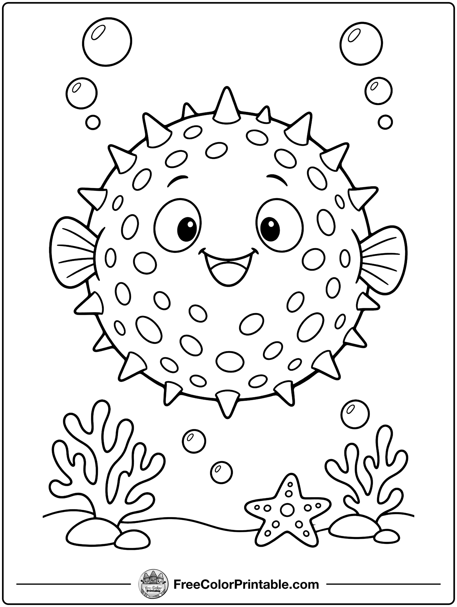 Puffed-Up Pufferfish Coloring Page — free color printable