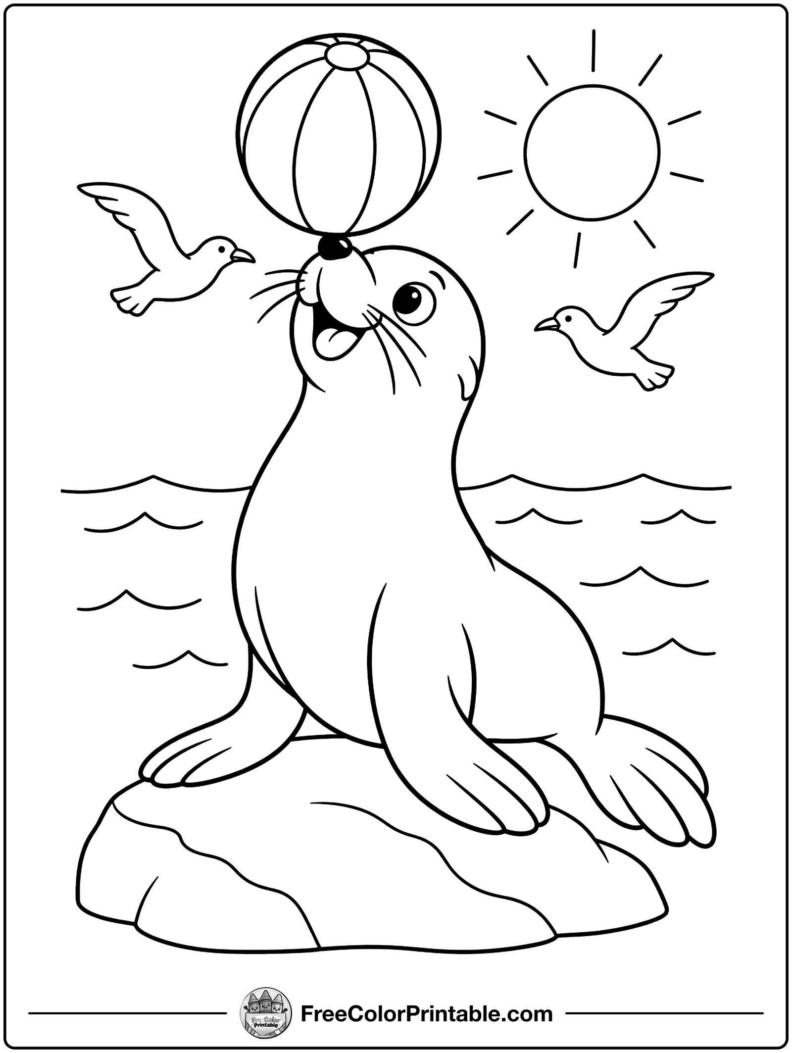 Sea Lion Balancing a Ball Coloring Page — free color printable