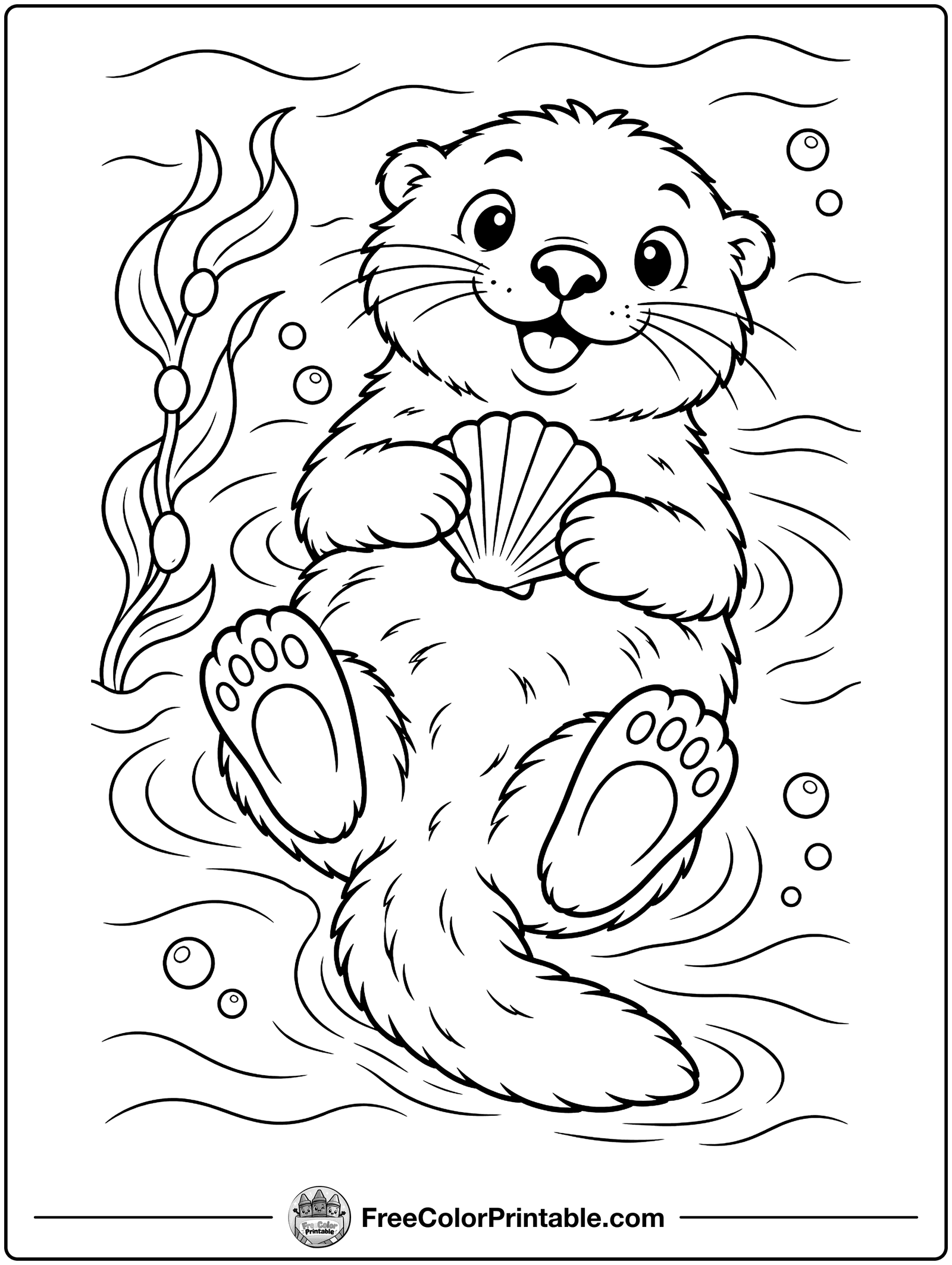Sea Otter Holding a Shell Coloring Page — free color printable