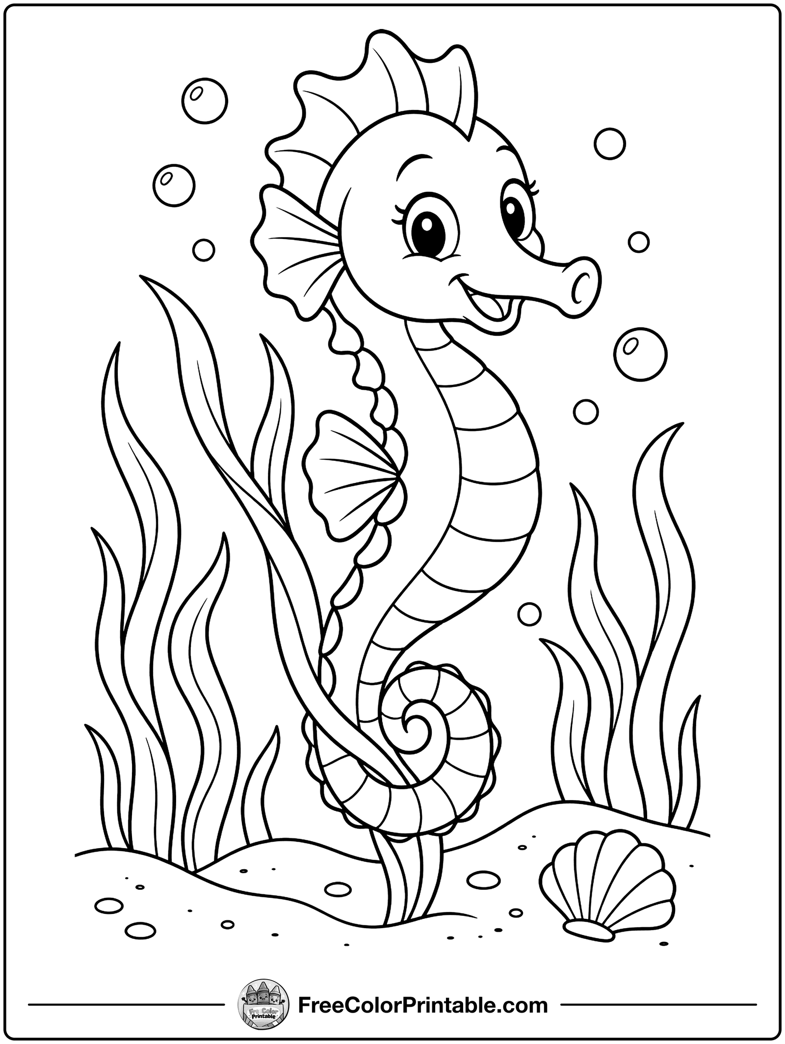 Seahorse in the Seagrass Coloring Page — free color printable