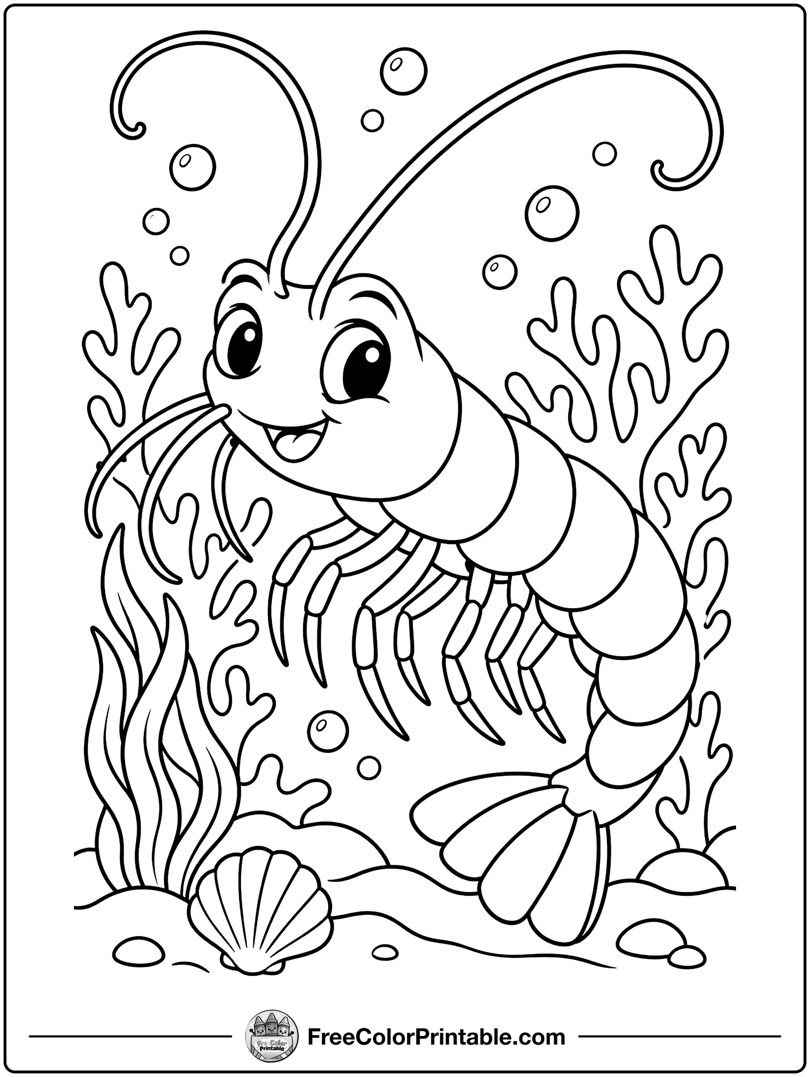 Shrimp in the Coral Coloring Page — free color printable